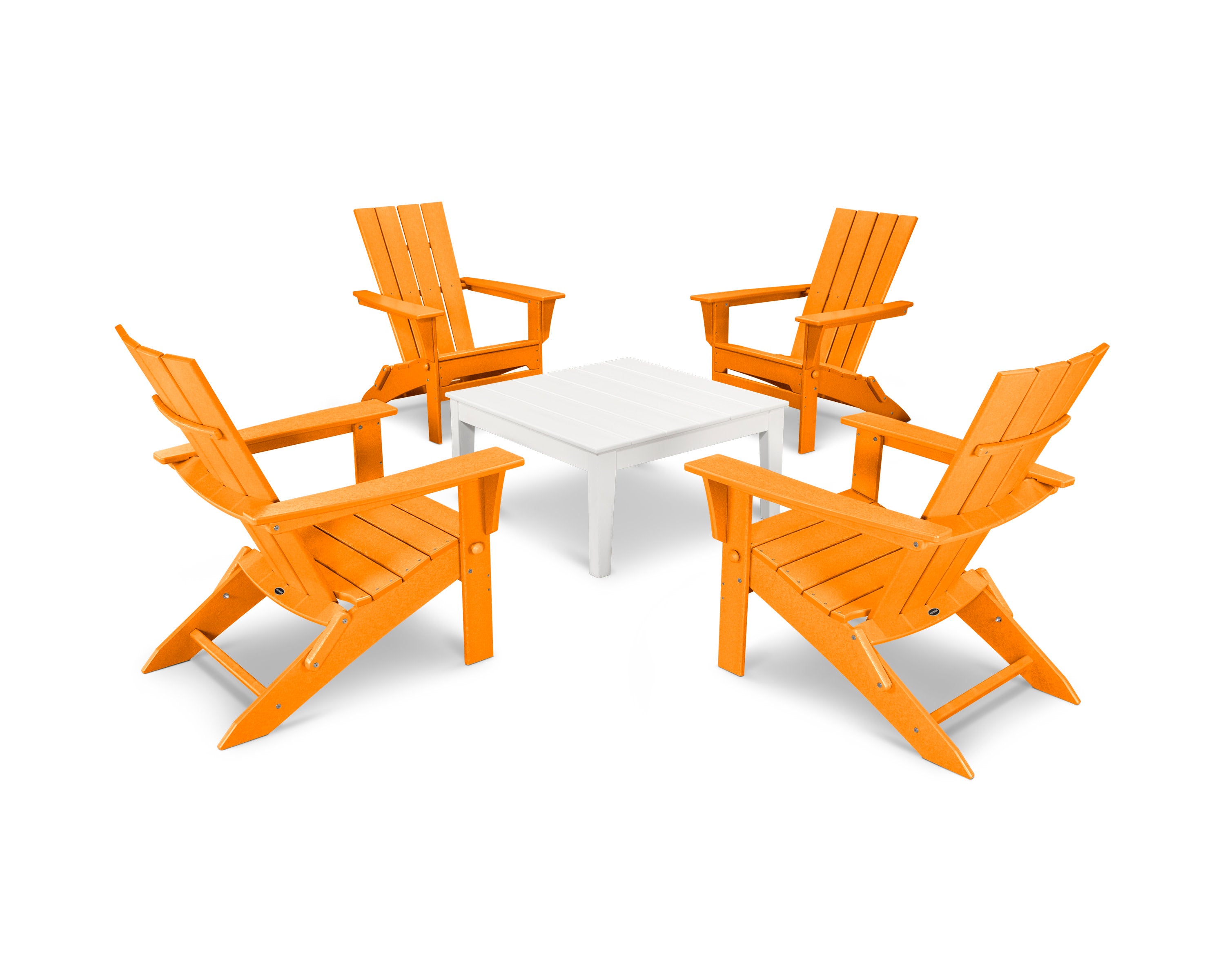 Quattro Folding Chair 5-Piece Conversation Set in Tangerine / White