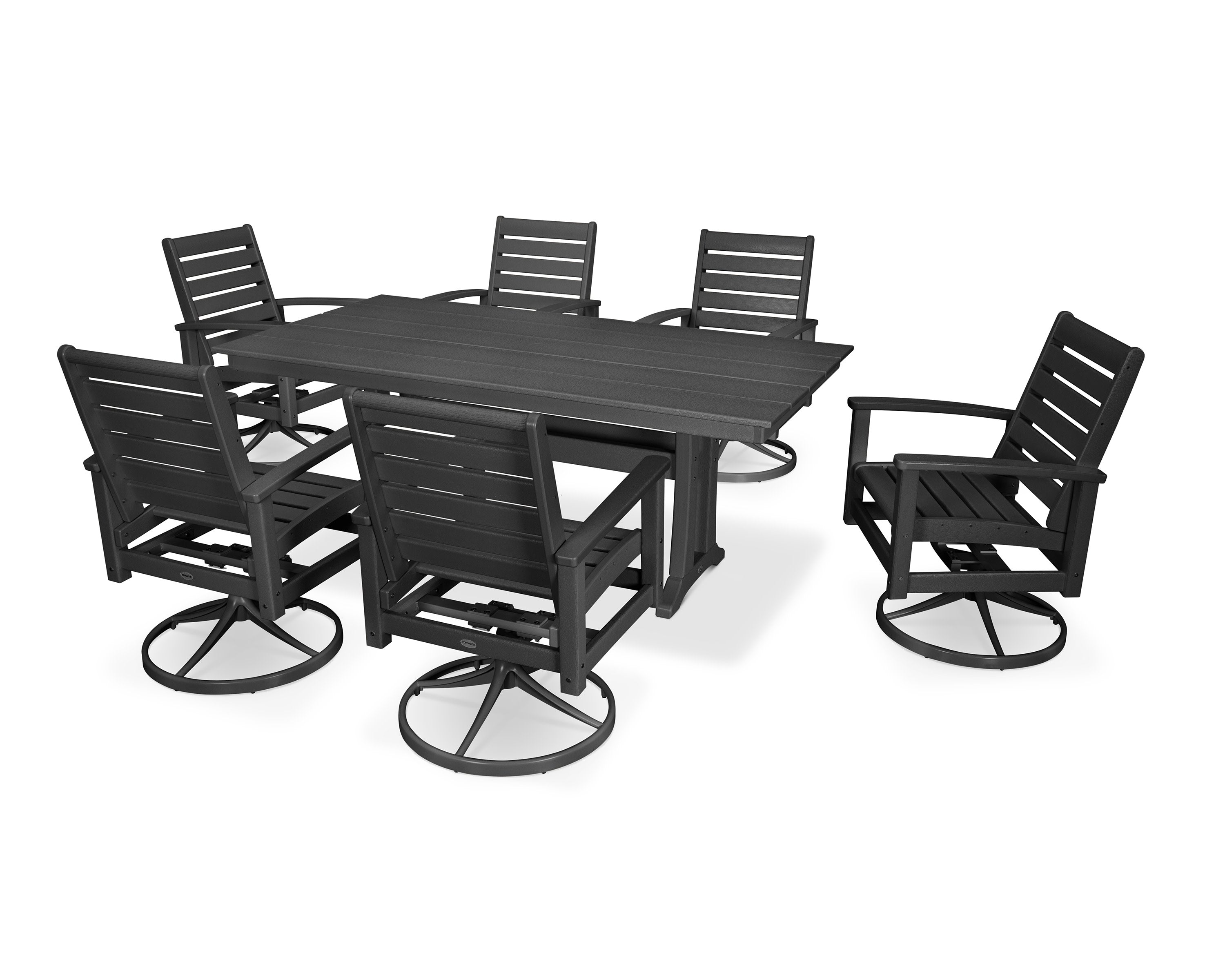 7 Piece Signature Swivel Rocker Dining Set in Textured Black / Black