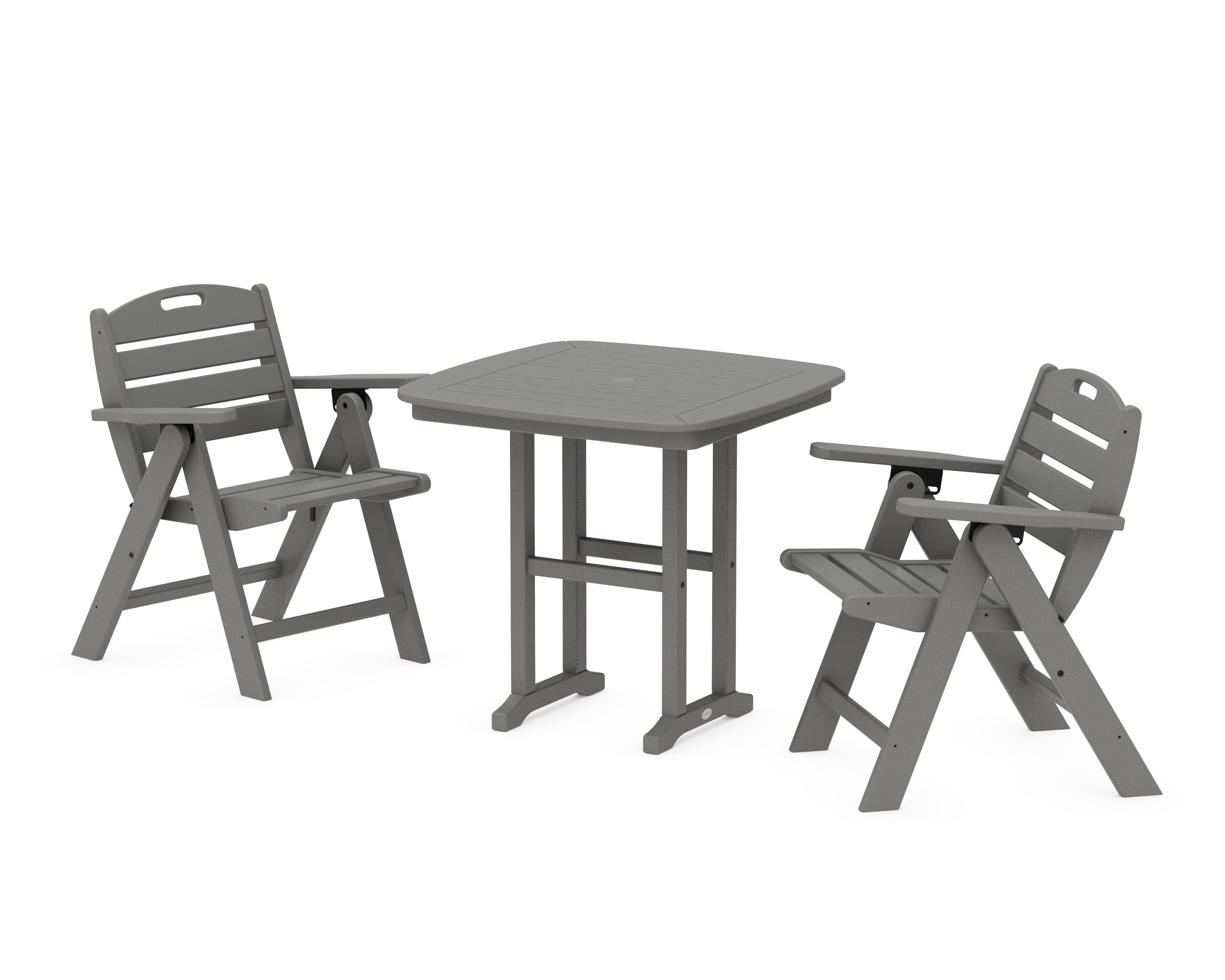 Nautical Folding Lowback Chair 3-Piece Dining Set in Slate Grey