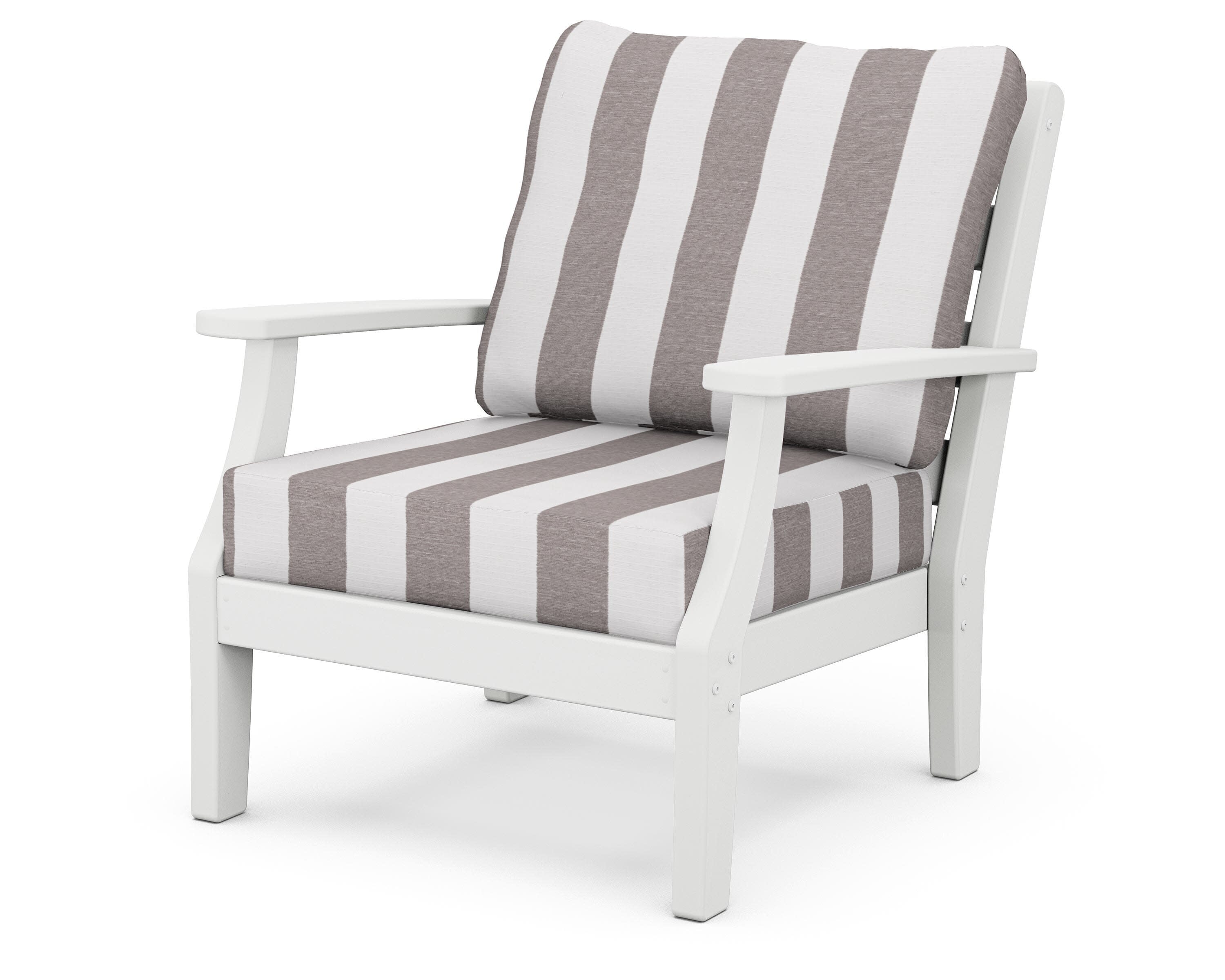 Chesapeake Deep Seating Chair in White / Cabana Stripe Grey Mist