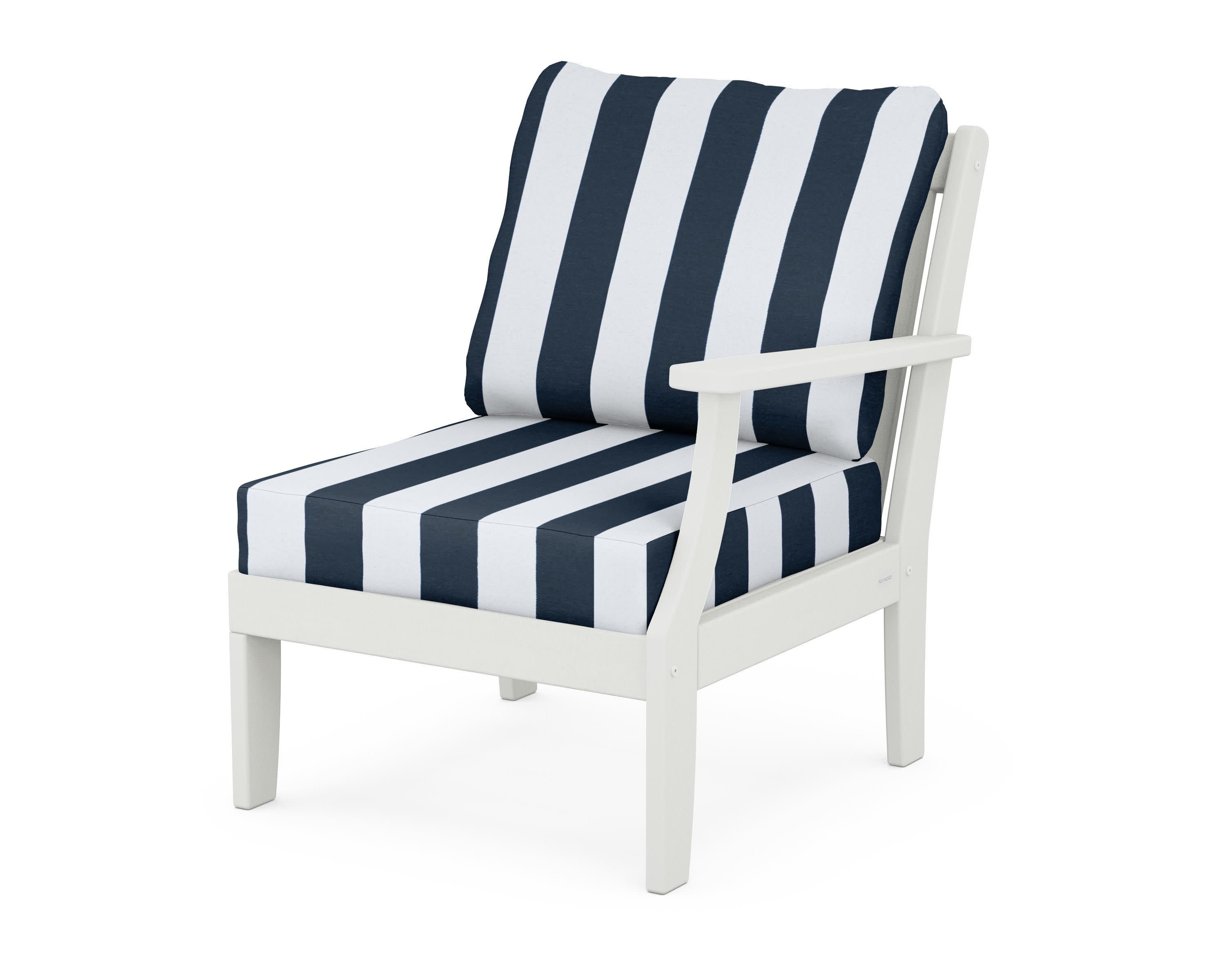Braxton Modular Right Arm Chair in Vintage White / Cabana Stripe Marine Indigo