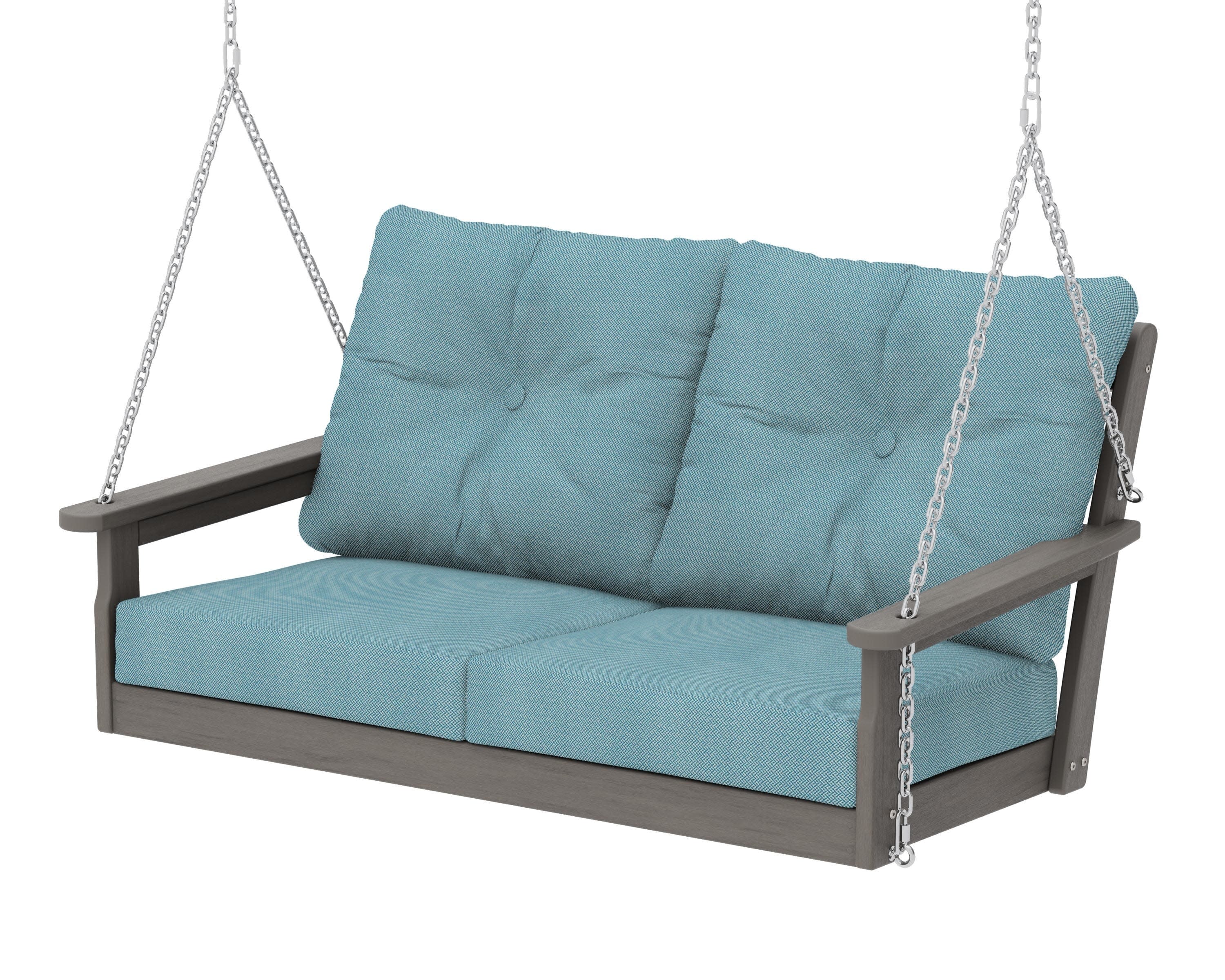 Vineyard Deep Seating Swing in Driftwood / Lattice Sky Blue