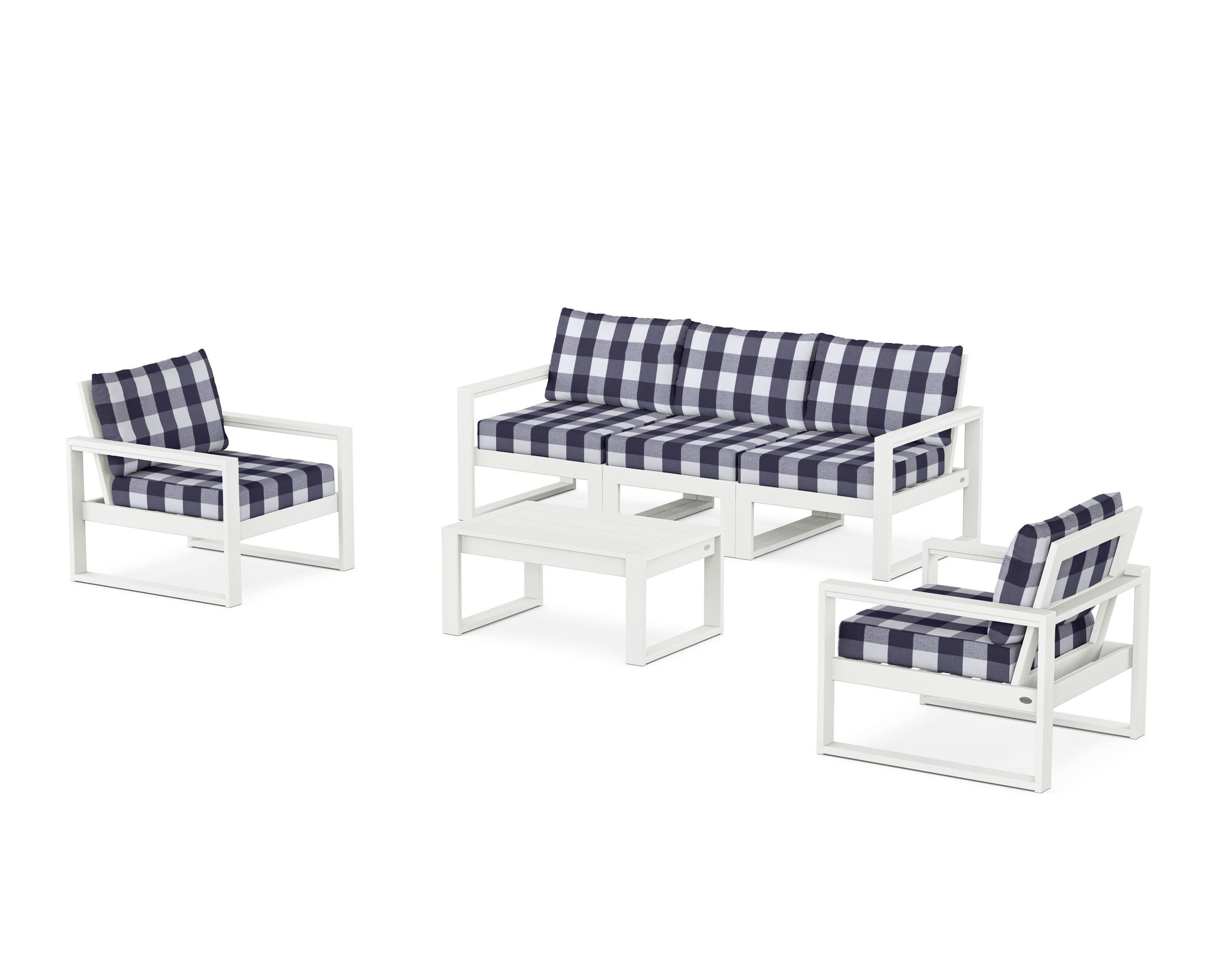EDGE Sectional 4-Piece Deep Seating Set with Sofa in Vintage White / Buffalo Plaid Navy