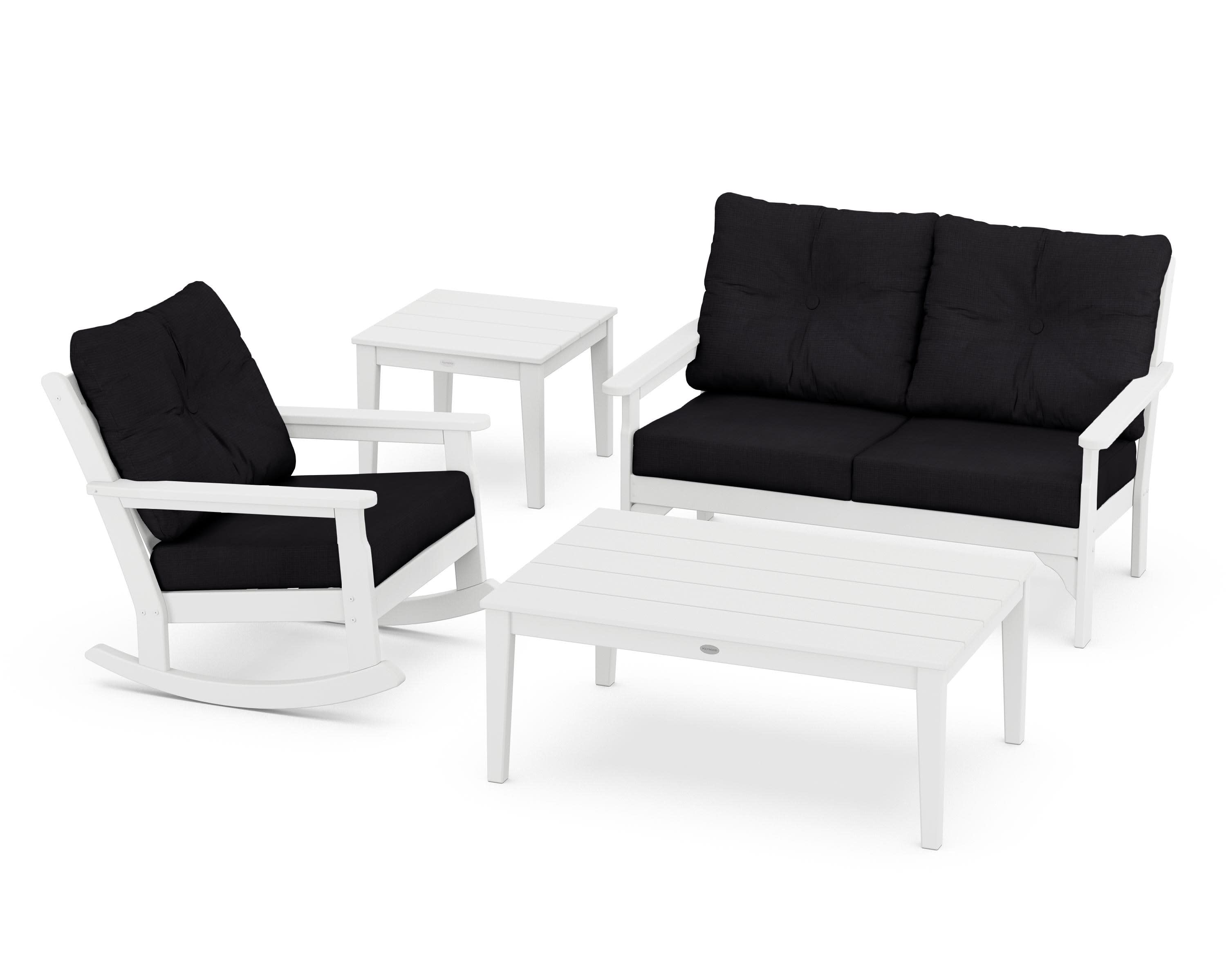Vineyard 4-Piece Deep Seating Rocker Set in White / Midnight Linen
