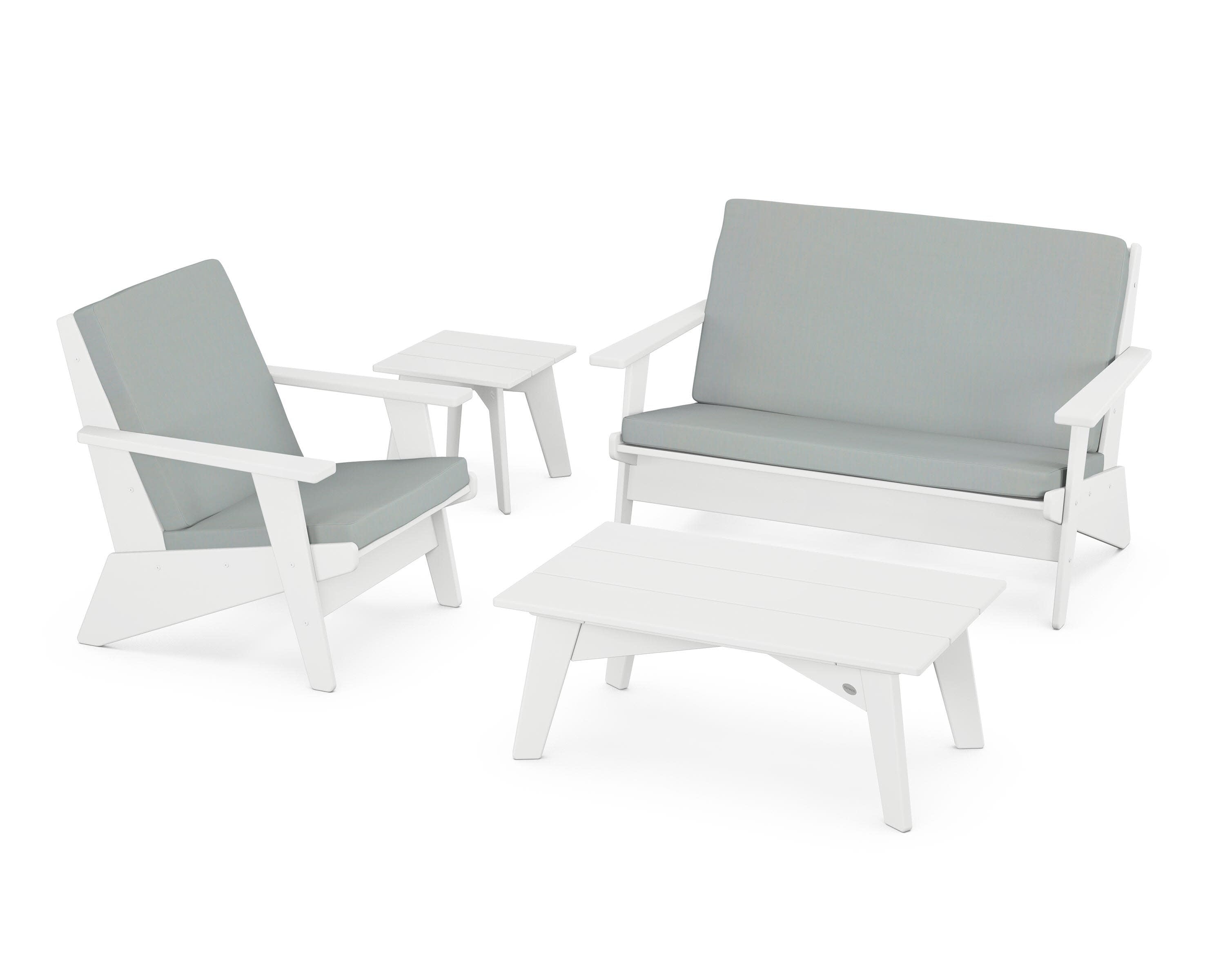 Riviera Modern Lounge 4-Piece Set in White / Spa