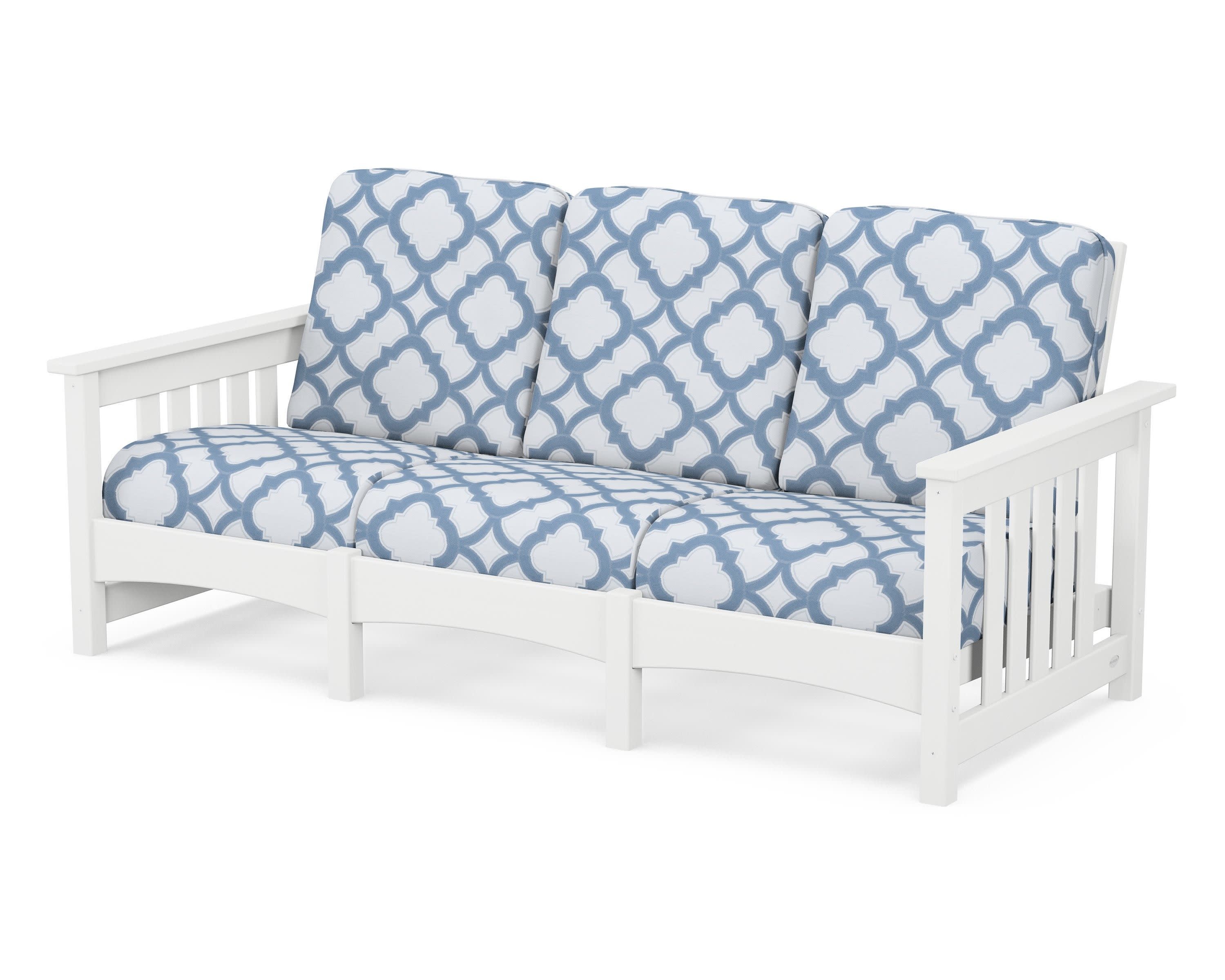 Club Mission Sofa in White / Trellis Sky Blue