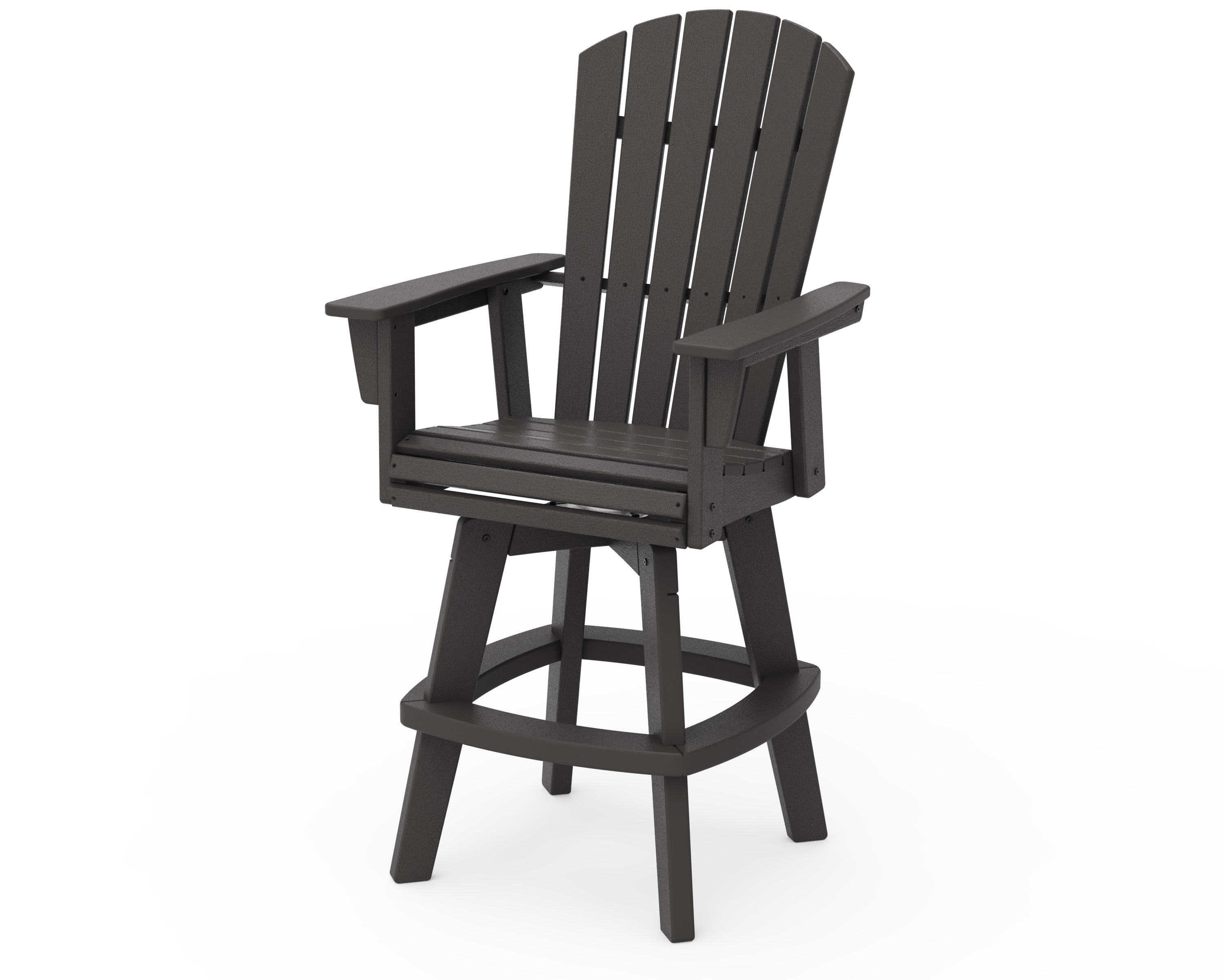Nautical Curveback Adirondack Swivel Bar Chair in Vintage Coffee