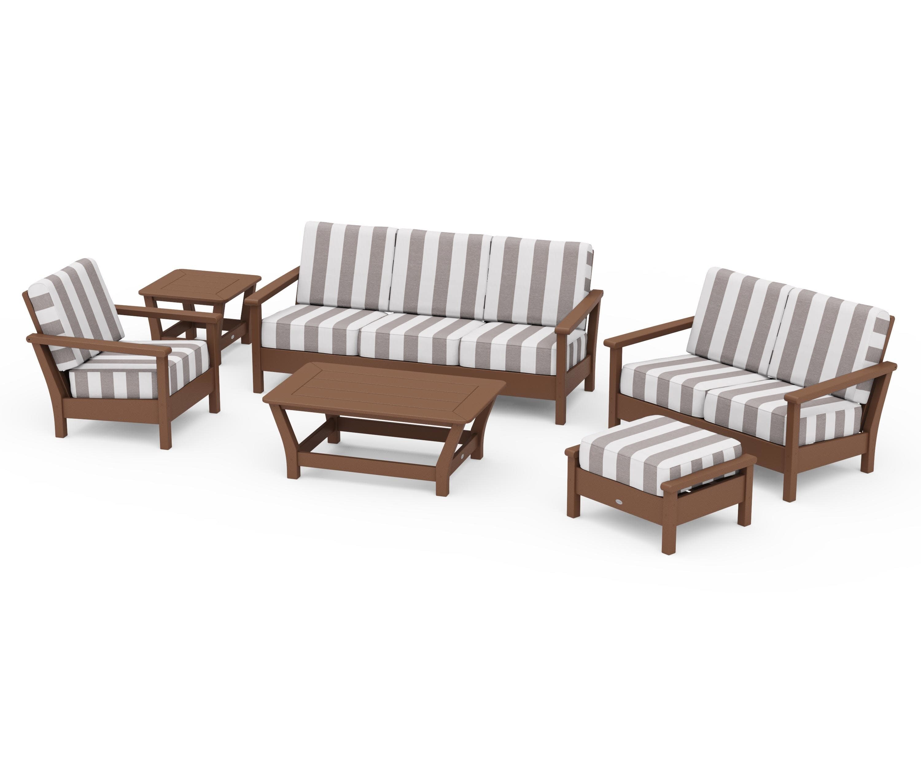 Harbour 6-Piece Outdoor Living Set in Teak / Cabana Stripe Grey Mist