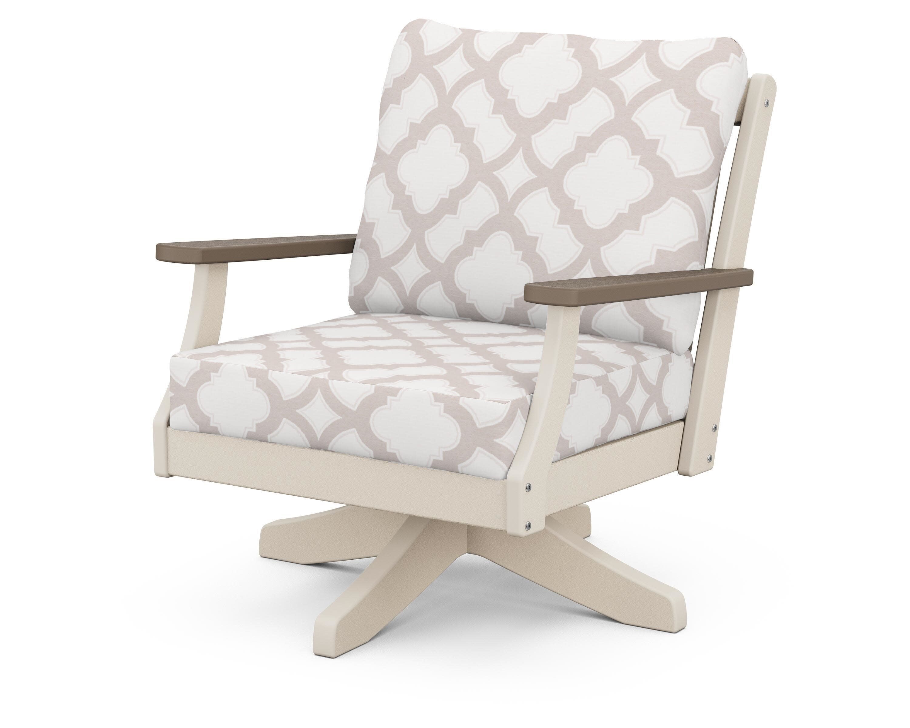 Braxton Deep Seating Swivel Chair in Sand / Kona / Trellis Dune Burlap
