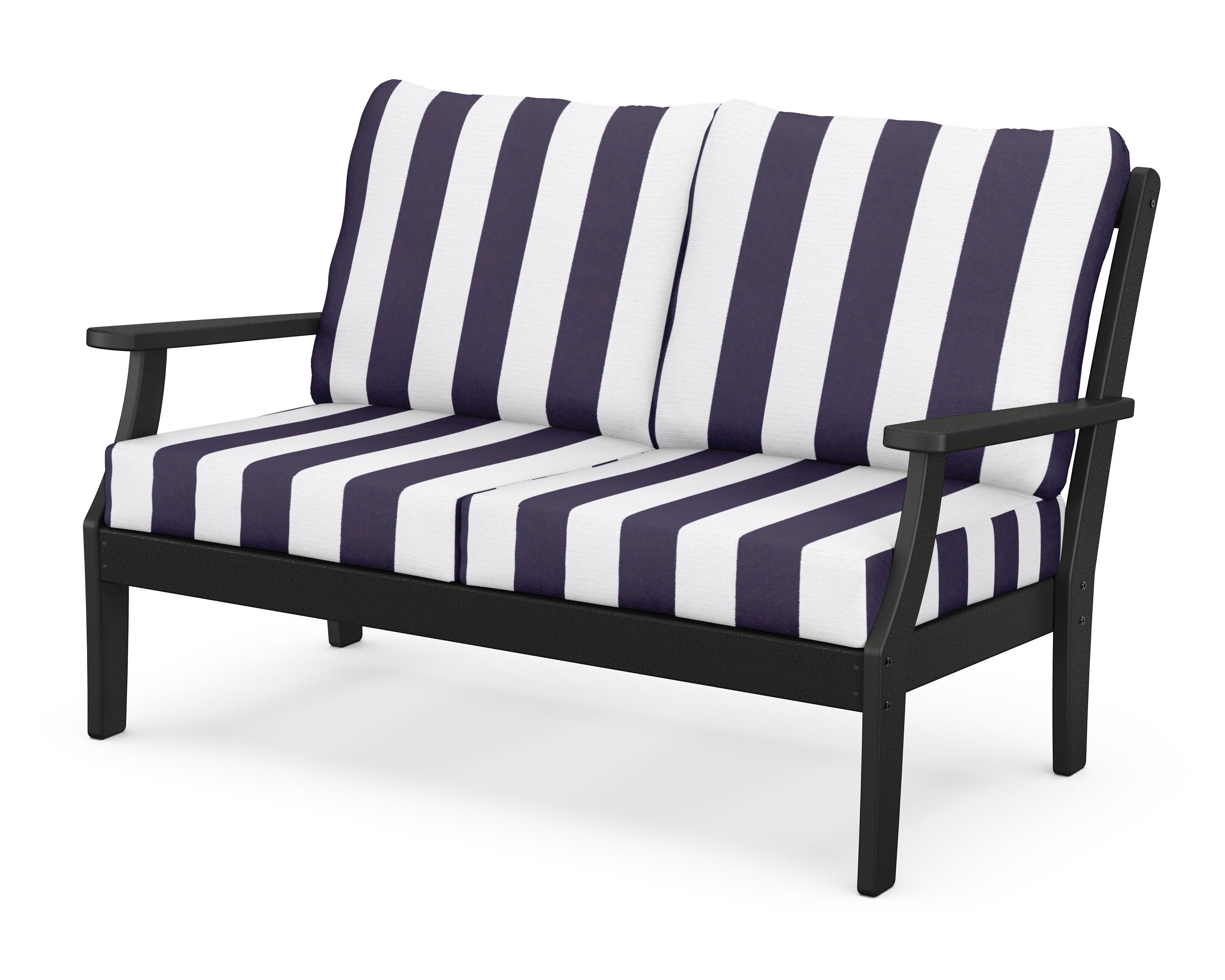 Braxton Deep Seating Loveseat in Black / Cabana Stripe Navy