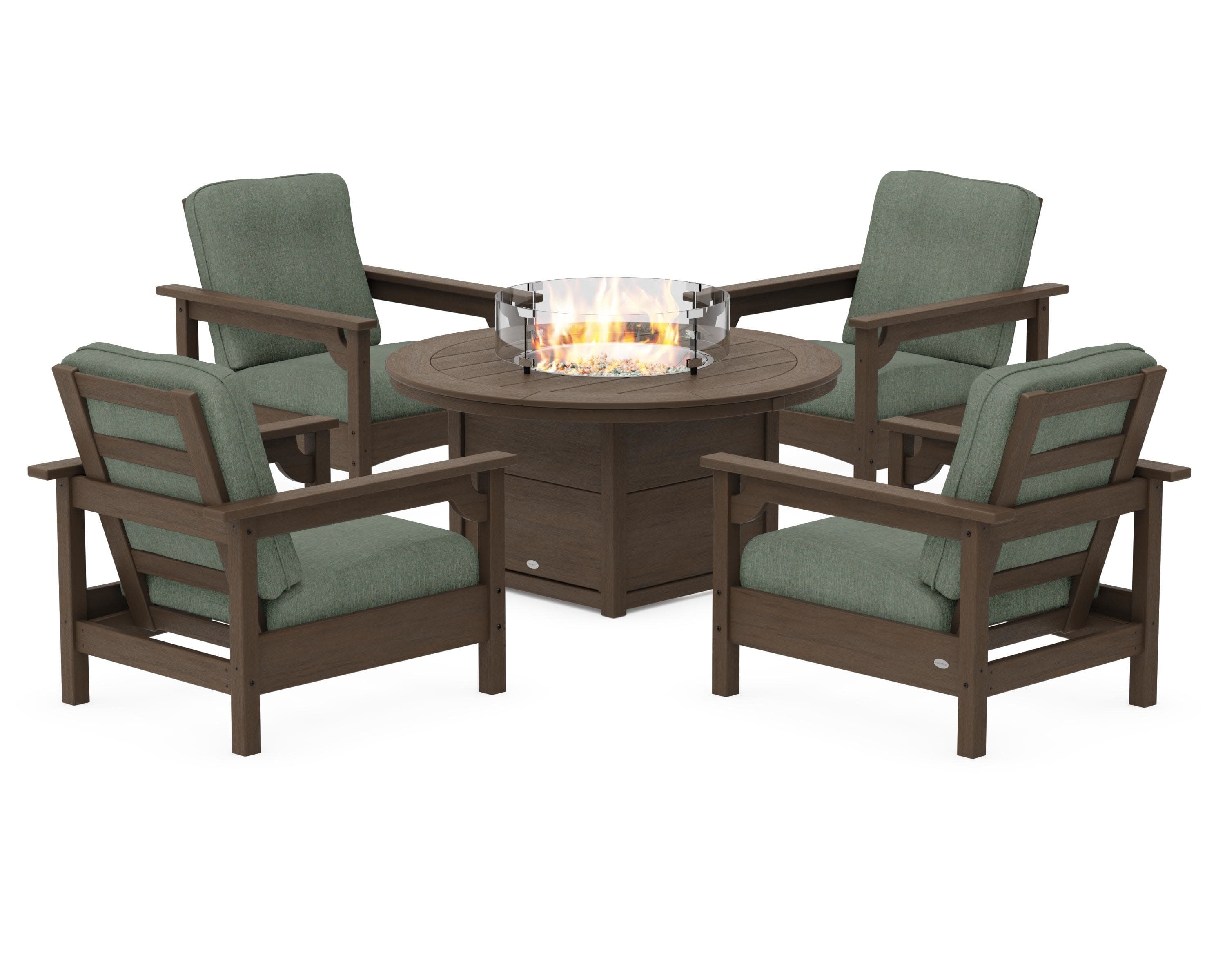Club 5-Piece Conversation Set with Fire Pit Table in Kona / Cast Sage