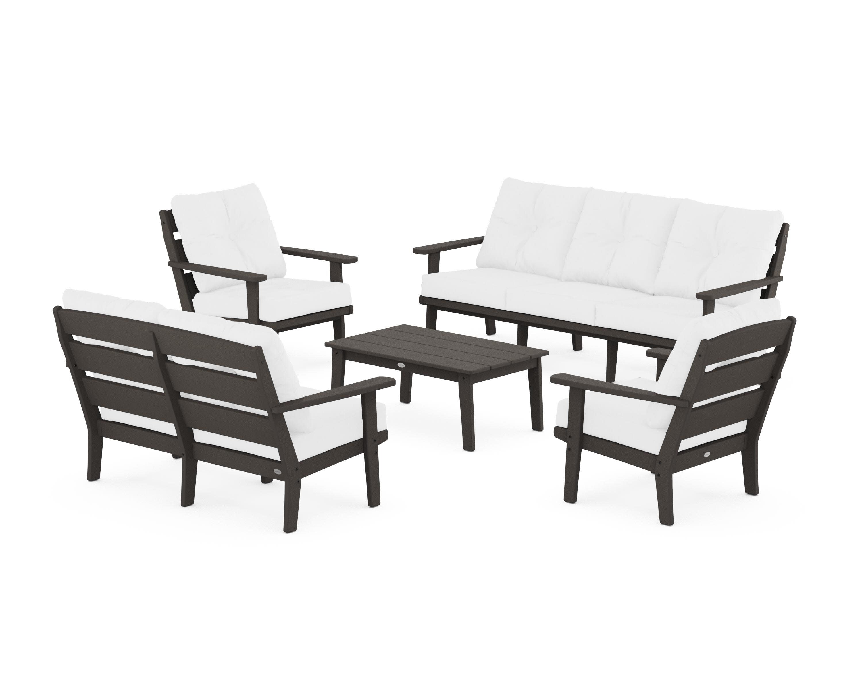 Lakeside 5-Piece Lounge Sofa Set in Vintage Coffee / Natural