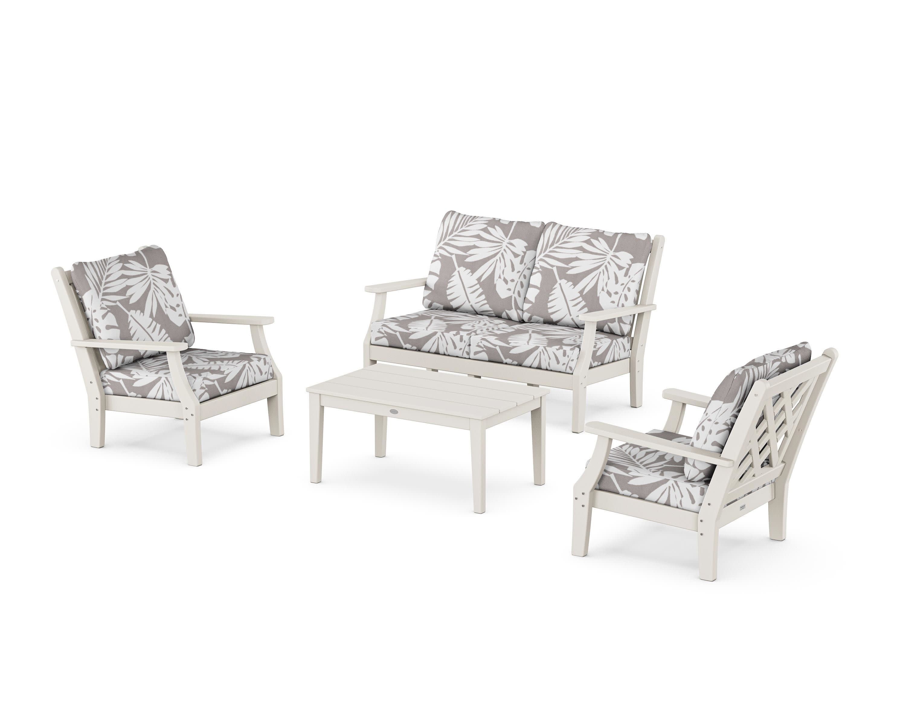 Wovendale 4-Piece Deep Seating Set with Loveseat in Sand / Leaf Grey Mist