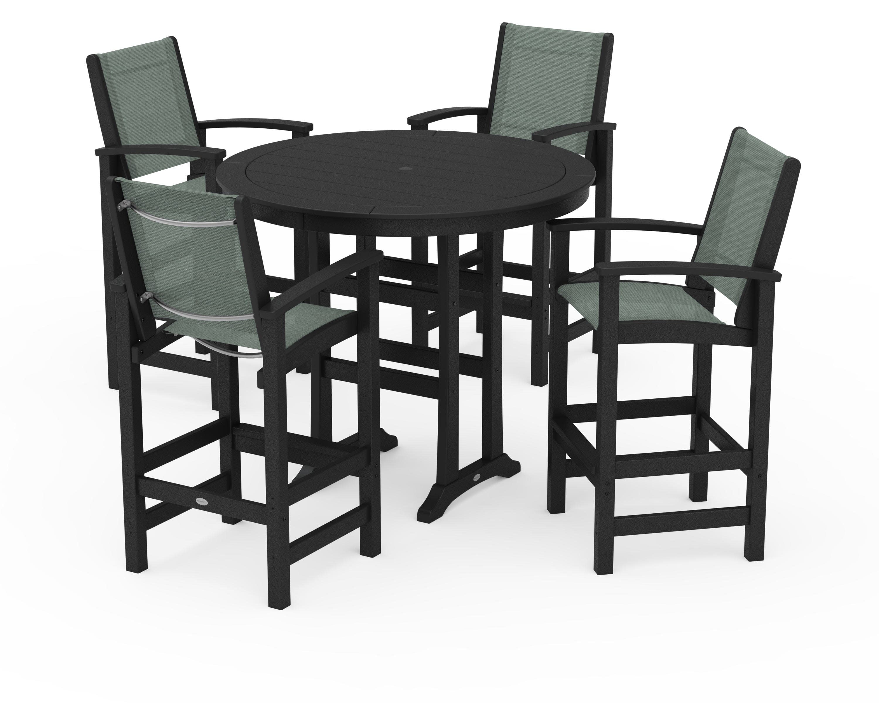 Coastal 5-Piece Nautical Trestle Bar Set in Black / Dupioni Sea Mist Sling