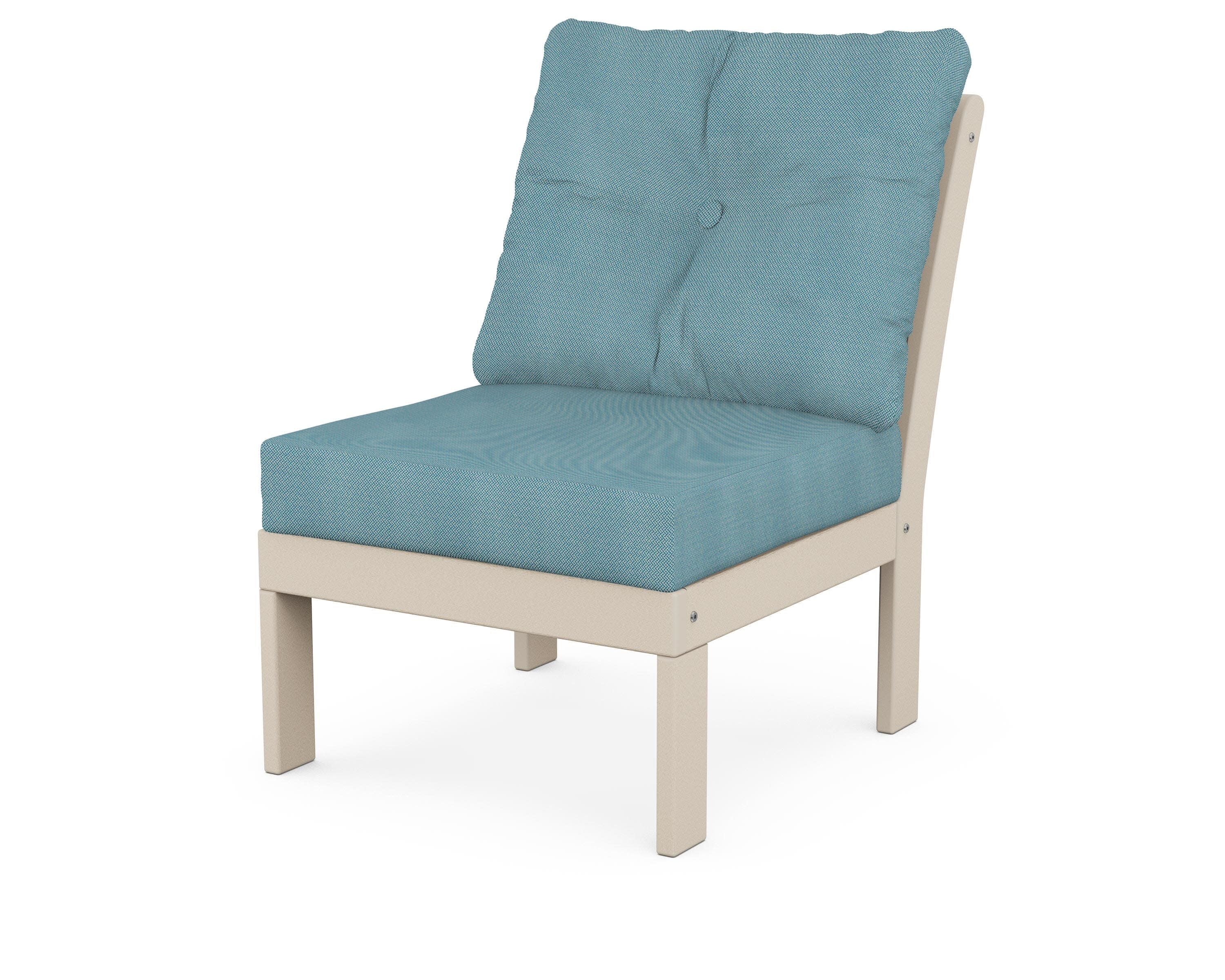 Vineyard Modular Armless Chair in Sand / Lattice Sky Blue