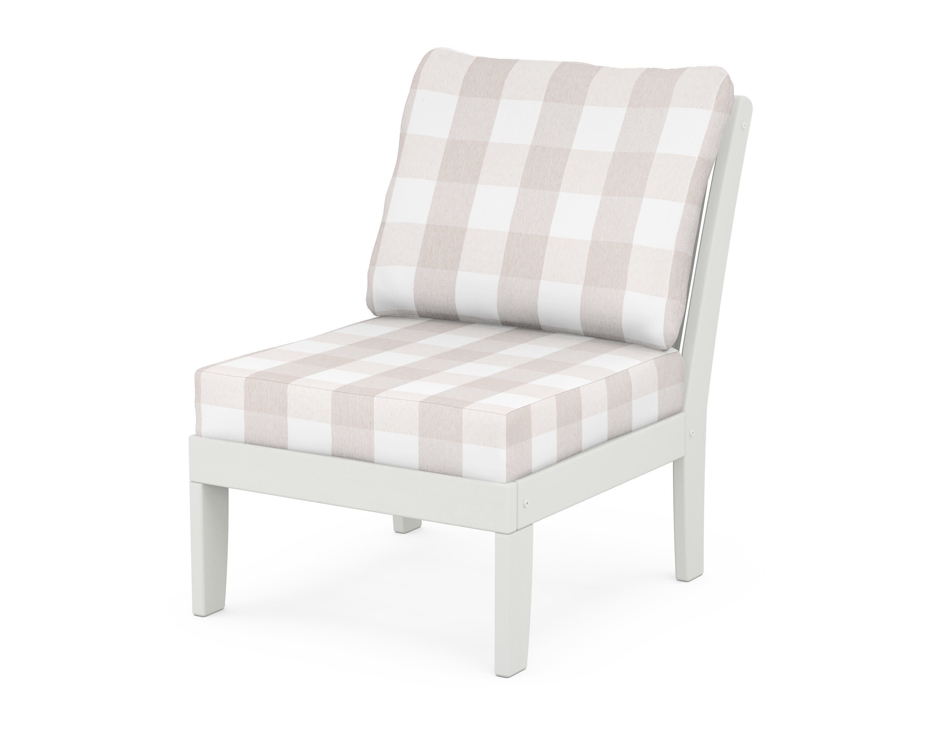 Braxton Modular Armless Chair in Vintage White / Buffalo Plaid Dune Burlap