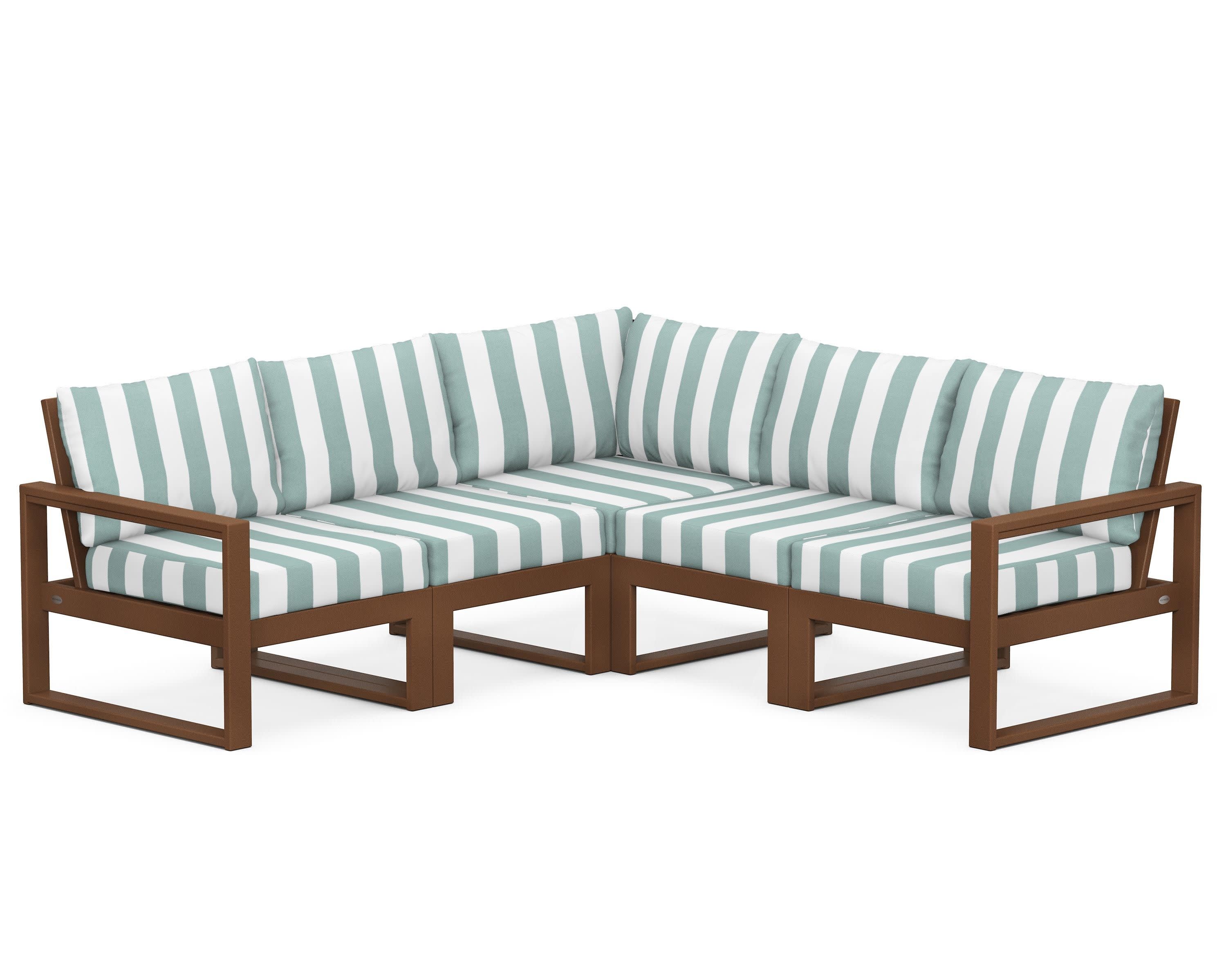 EDGE 5-Piece Modular Deep Seating Set in Teak / Cabana Stripe Glacier Spa