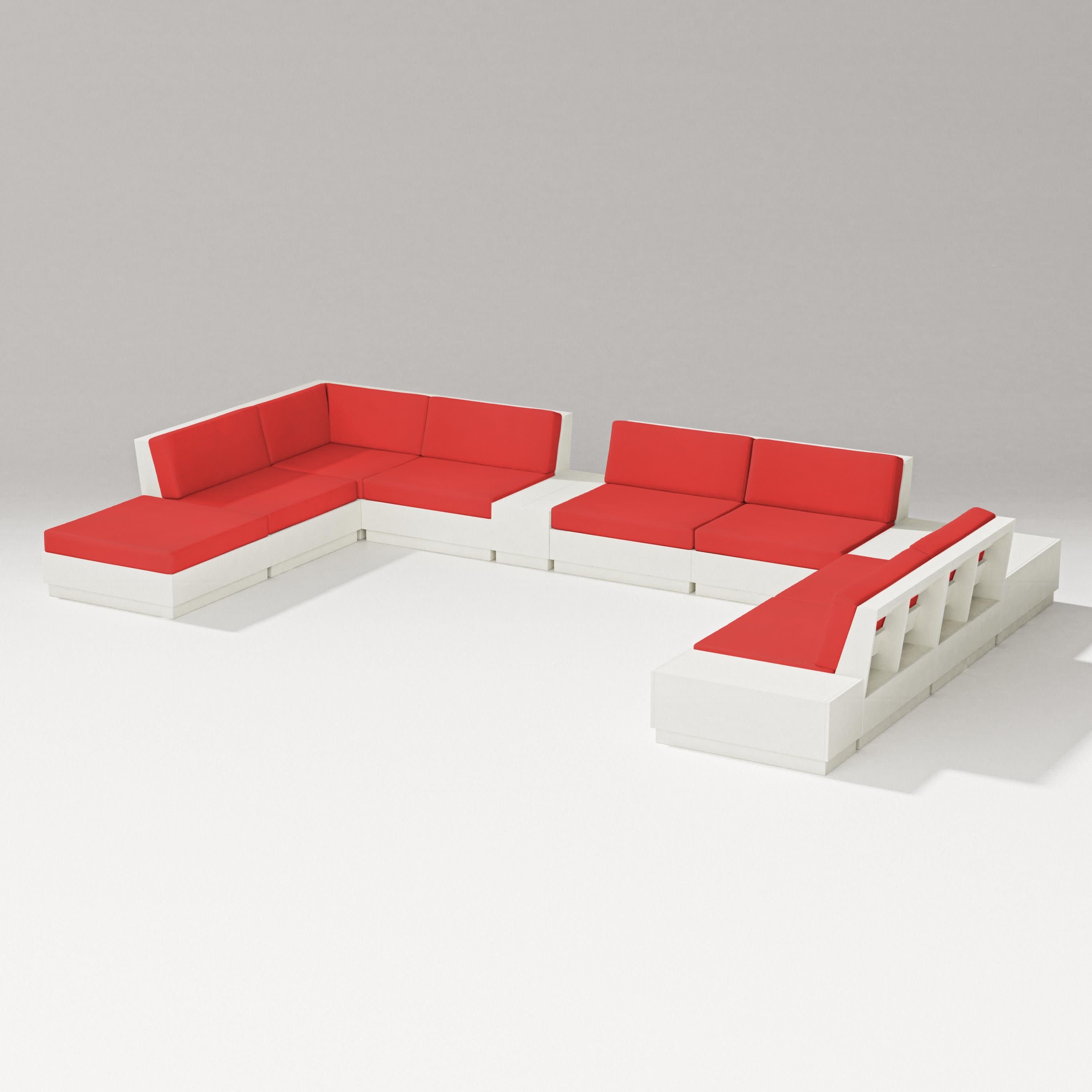 Elevate 11-Piece Conversation Sectional Set in Vintage White / Crimson Linen