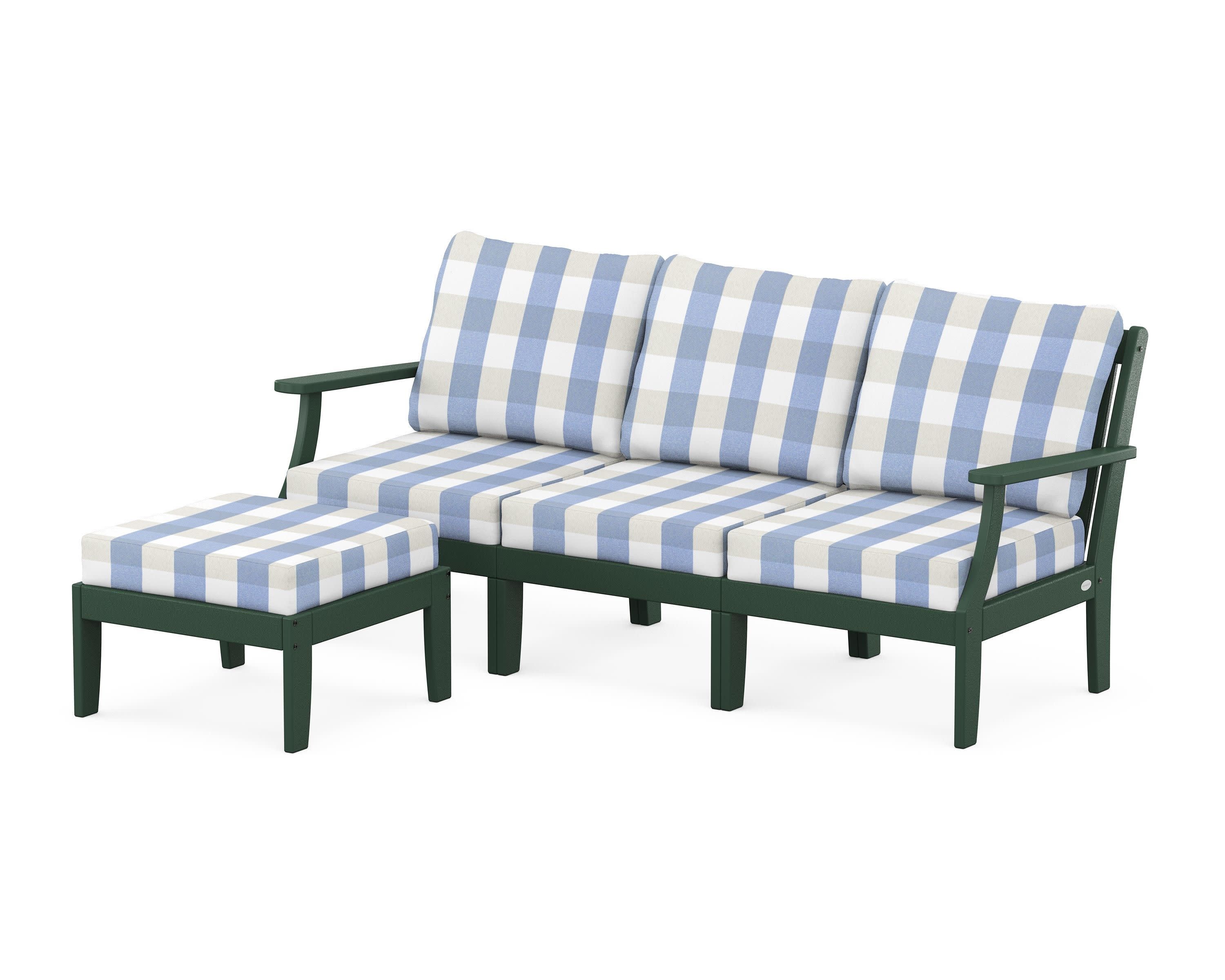 Braxton Modular 4-Piece Deep Seating Set with Ottoman in Green / Buffalo Plaid Sky Blue