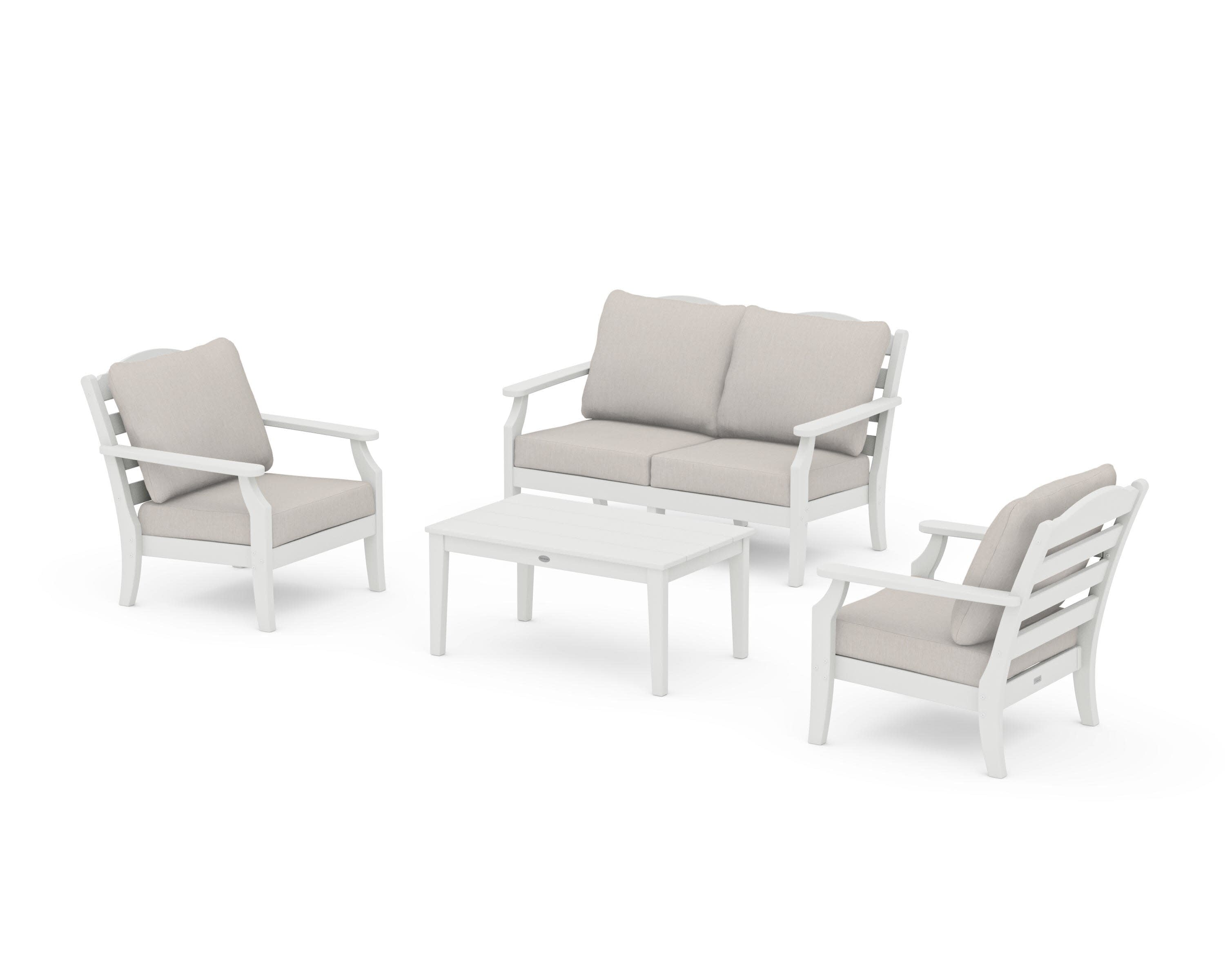Savannah 4-Piece Deep Seating Set with Loveseat in Vintage White / Cast Ash