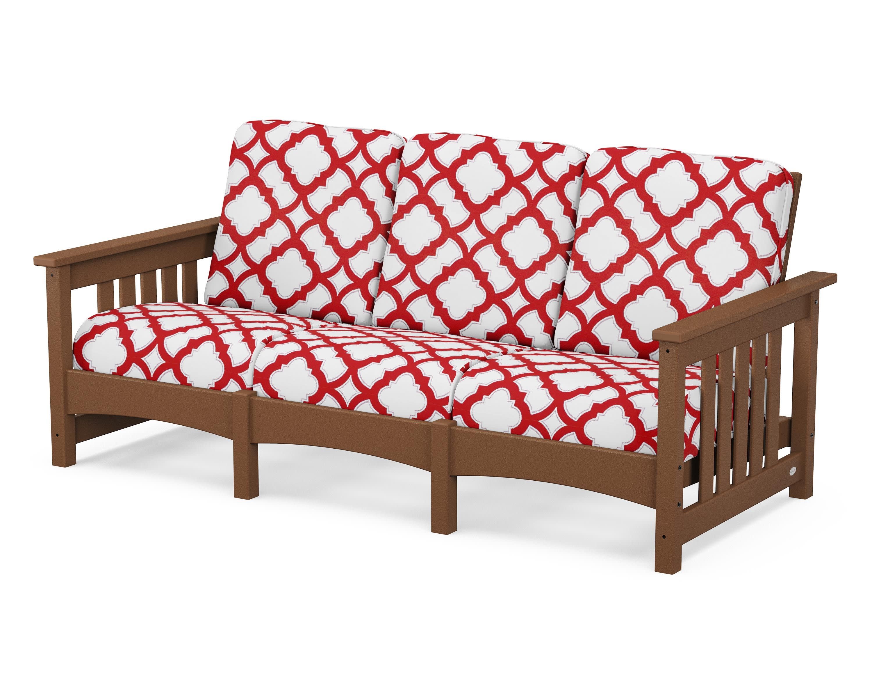 Club Mission Sofa in Teak / Trellis Crimson