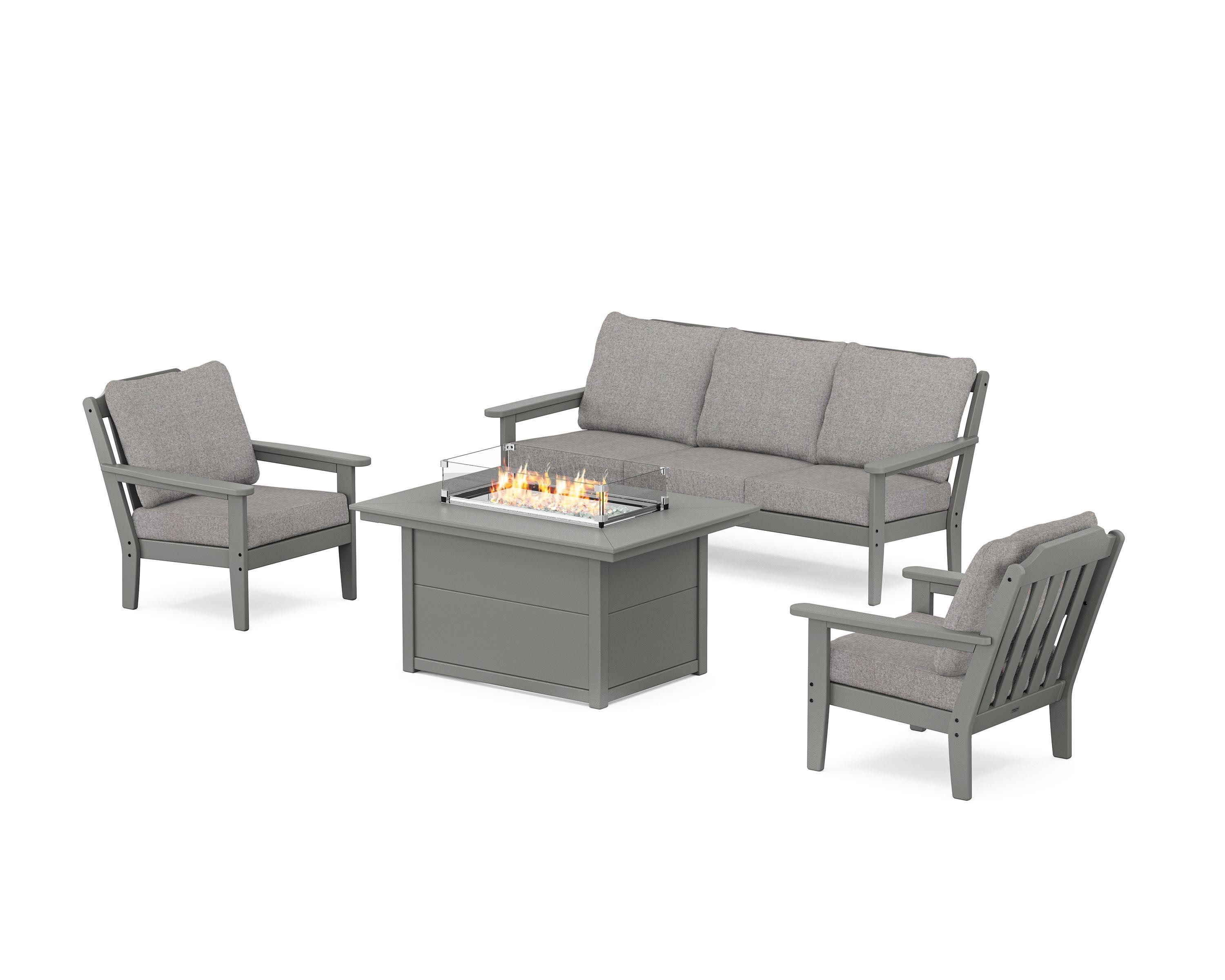 Cottage Deep Seating Fire Pit Table Set in Slate Grey / Grey Mist