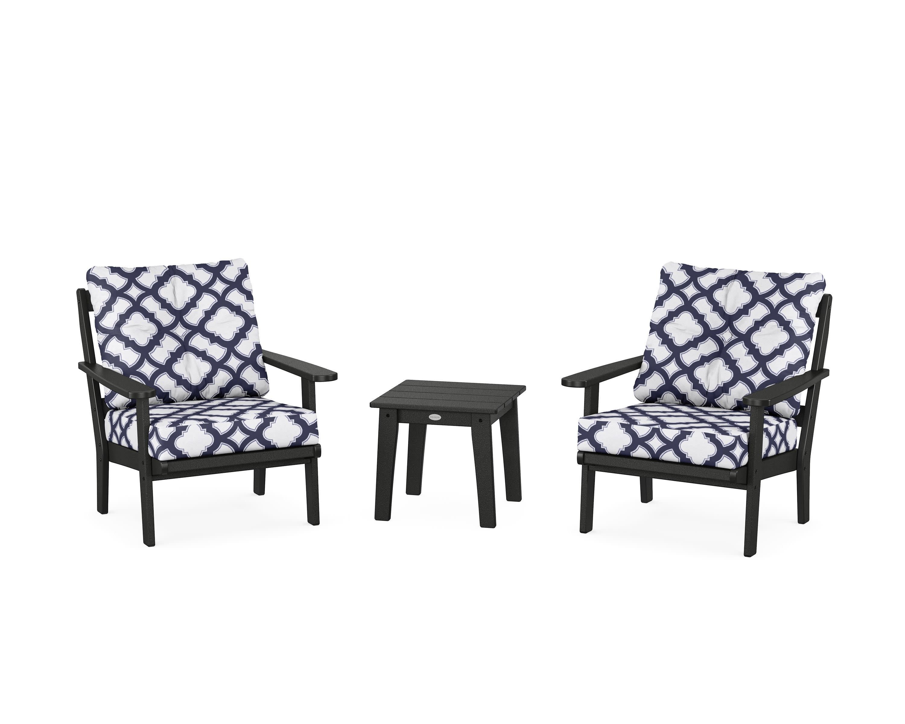 Mission 3-Piece Deep Seating Set in Black / Trellis Navy