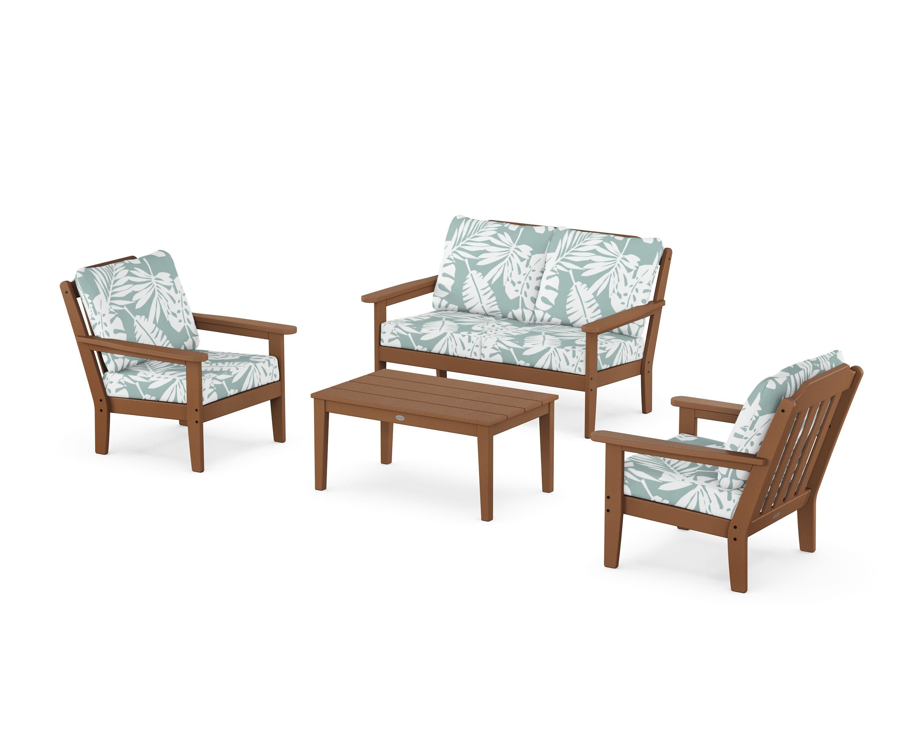Cottage 4-Piece Deep Seating Set with Loveseat in Teak / Leaf Glacier Spa