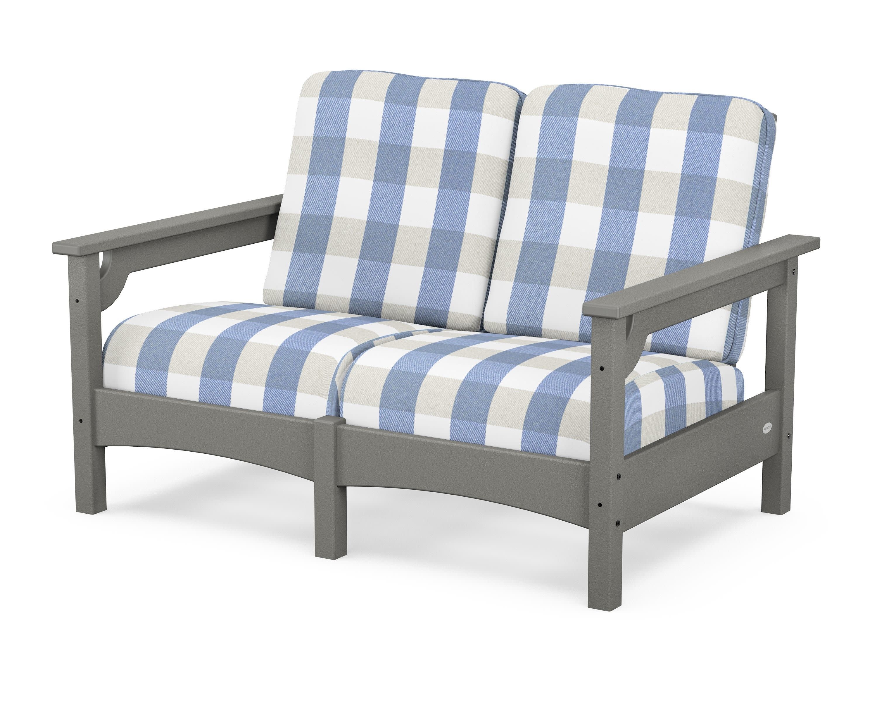 Club Loveseat in Slate Grey / Buffalo Plaid Sky Blue