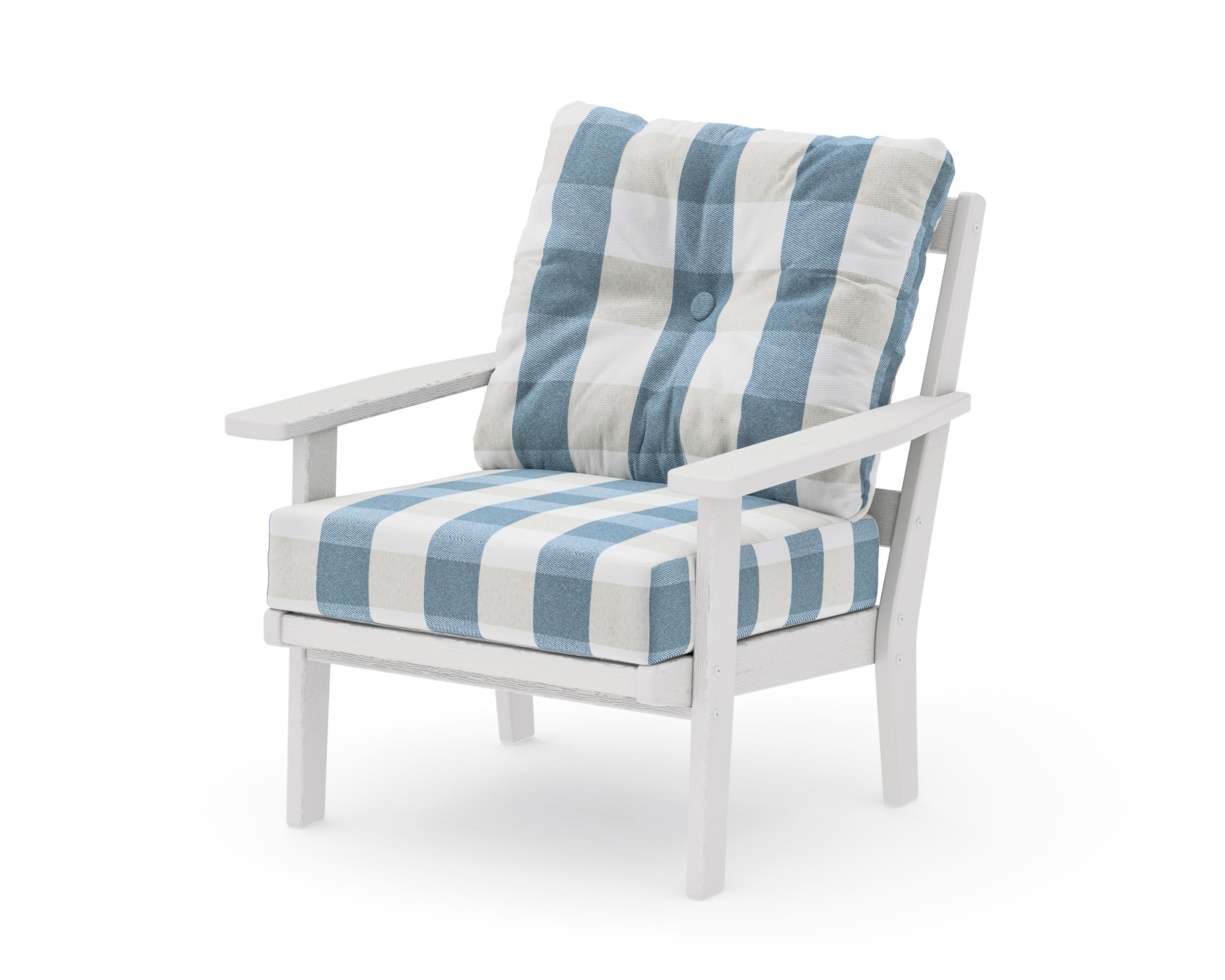 Prairie Deep Seating Chair in Vintage White / Buffalo Plaid Sky Blue