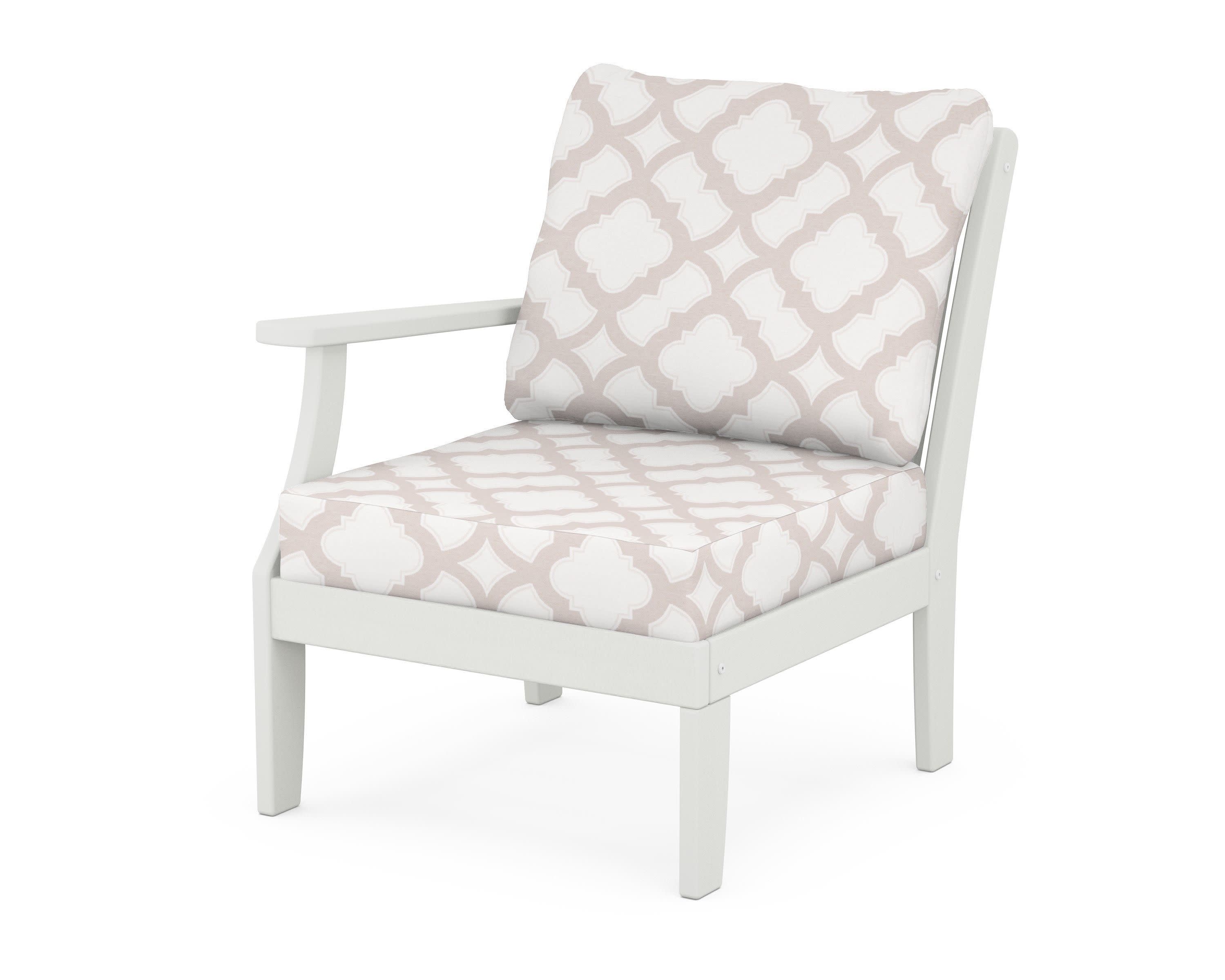 Braxton Modular Left Arm Chair in Vintage White / Trellis Dune Burlap