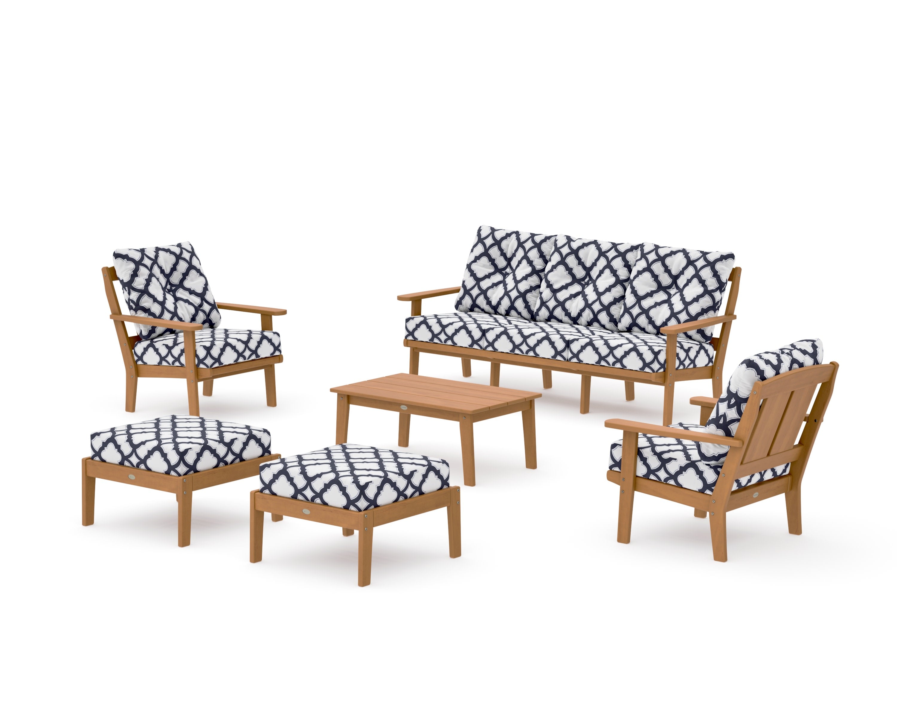 Mission 6-Piece Lounge Sofa Set in Natural / Trellis Navy
