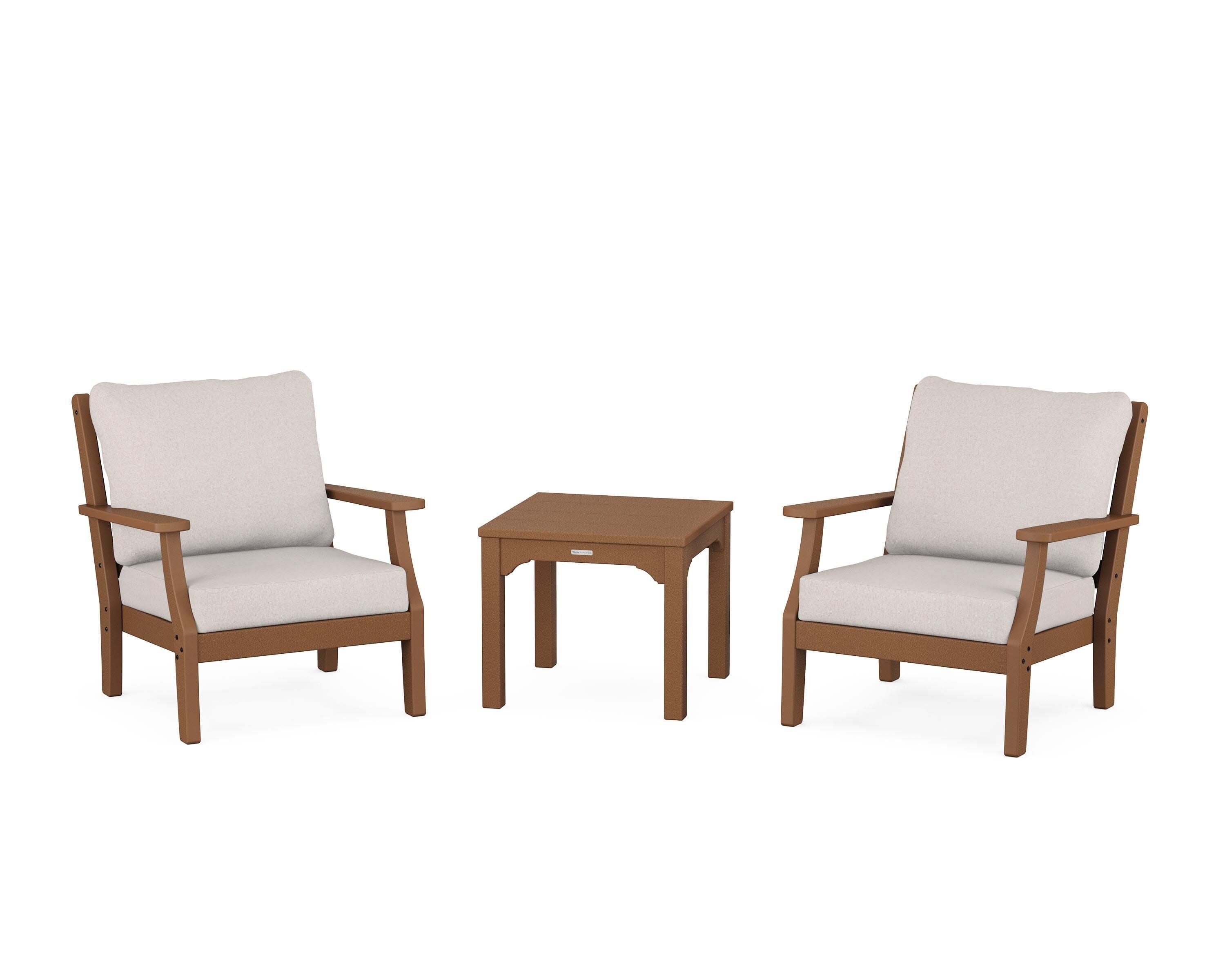 Chinoiserie 3-Piece Deep Seating Set in Teak / Dune Burlap