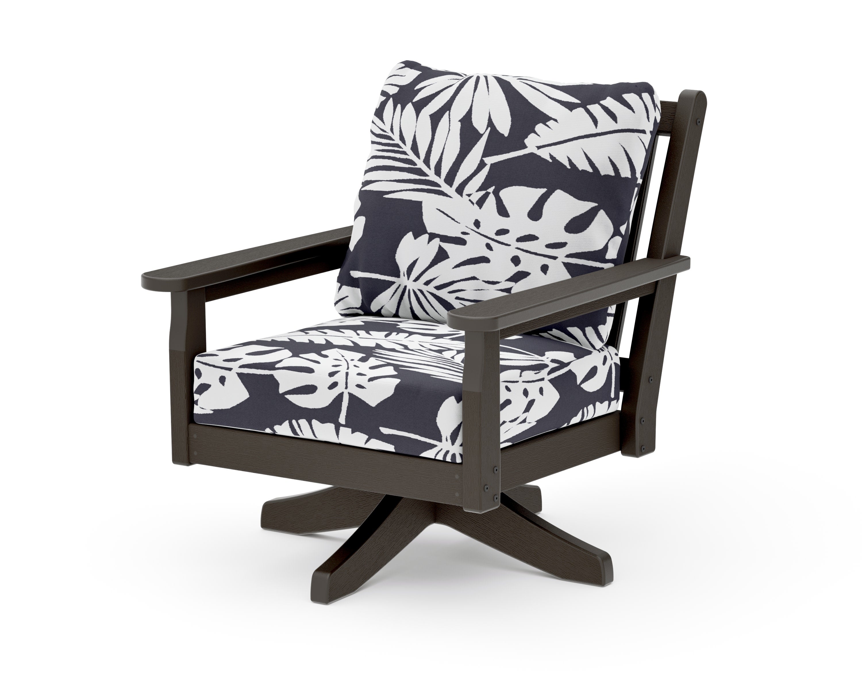 Chippendale Deep Seating Swivel Chair in Vintage Coffee / Leaf Navy