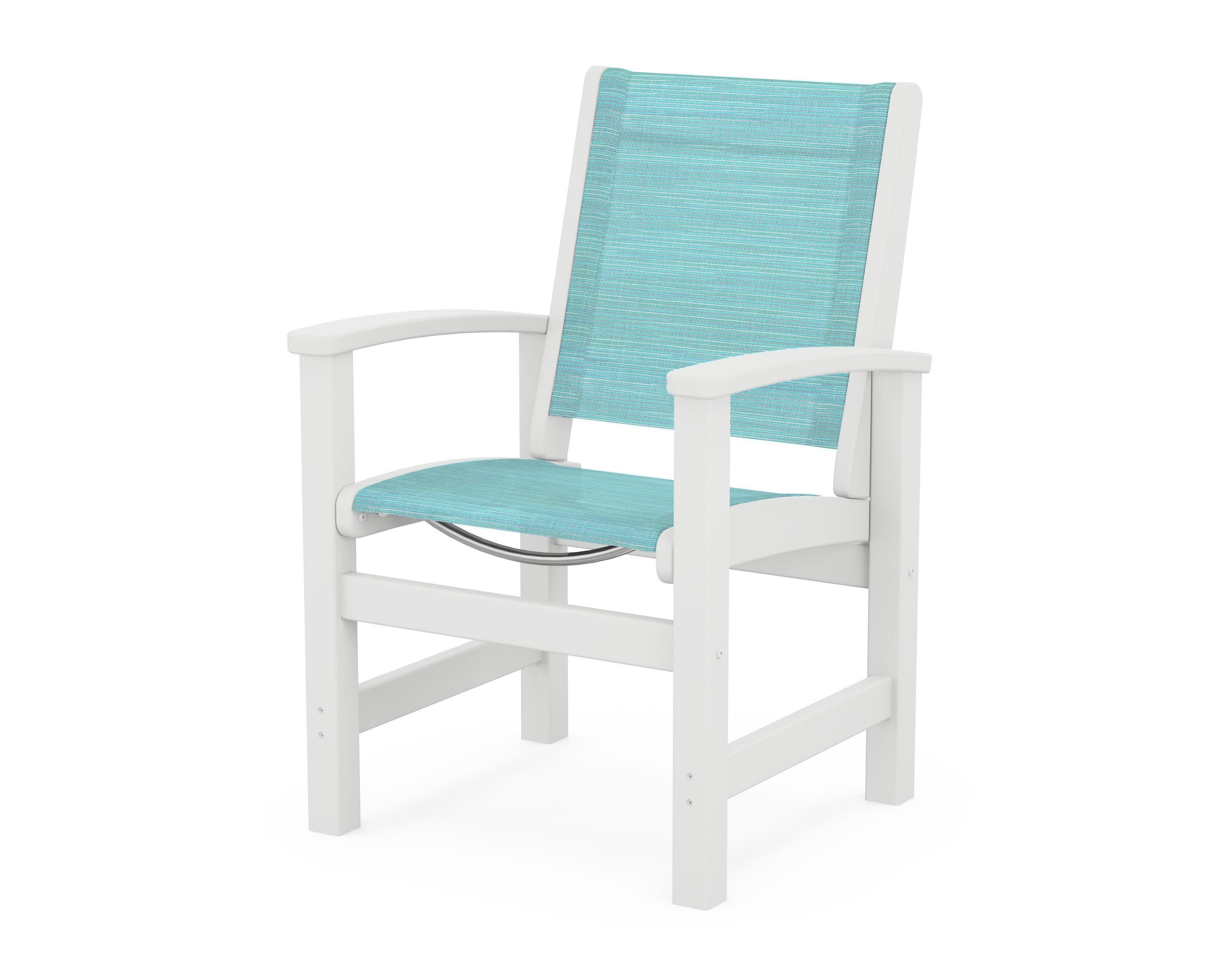 Coastal Dining Chair in White / Dupioni Aquamarine Sling