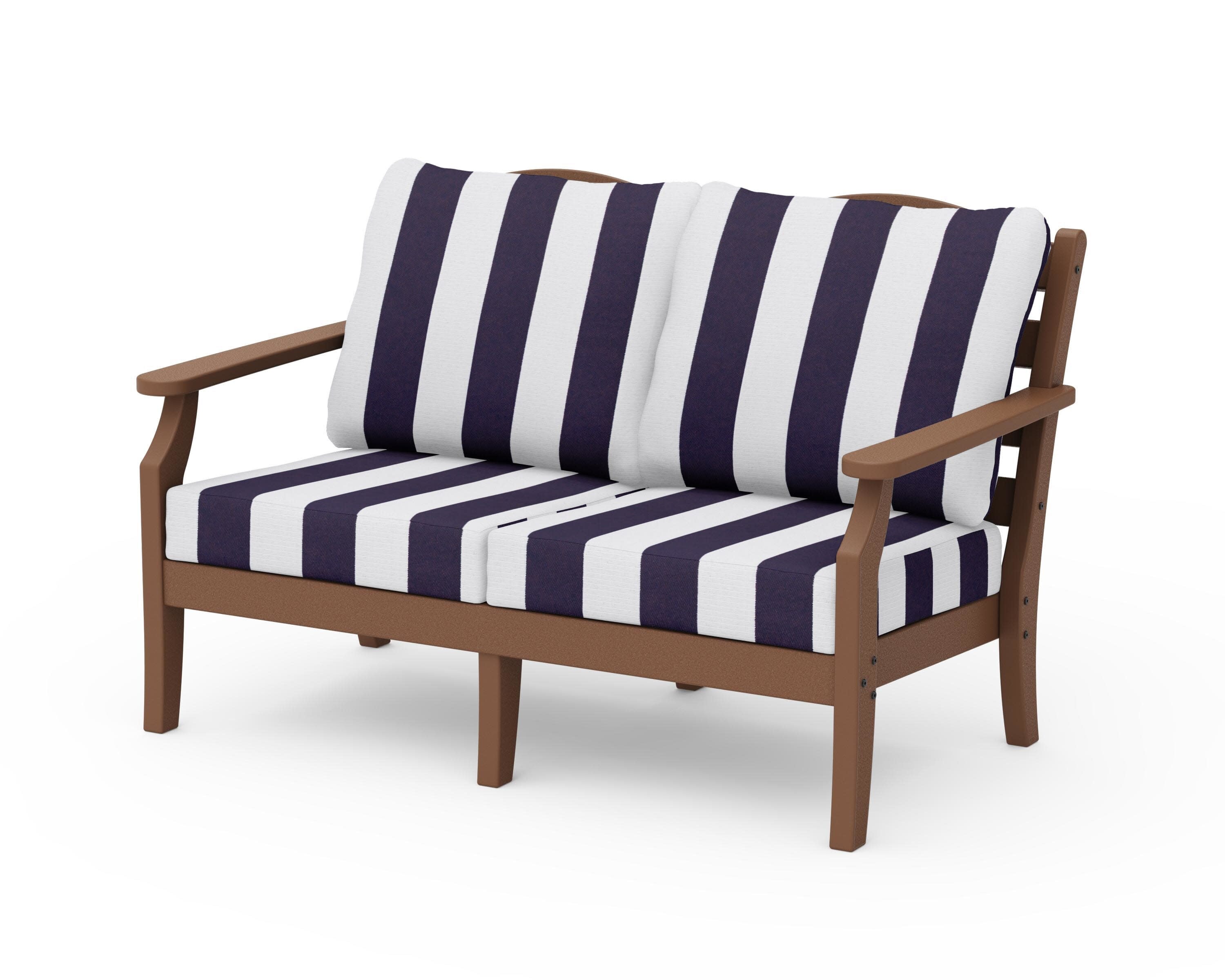Savannah Deep Seating Loveseat in Teak / Cabana Stripe Navy