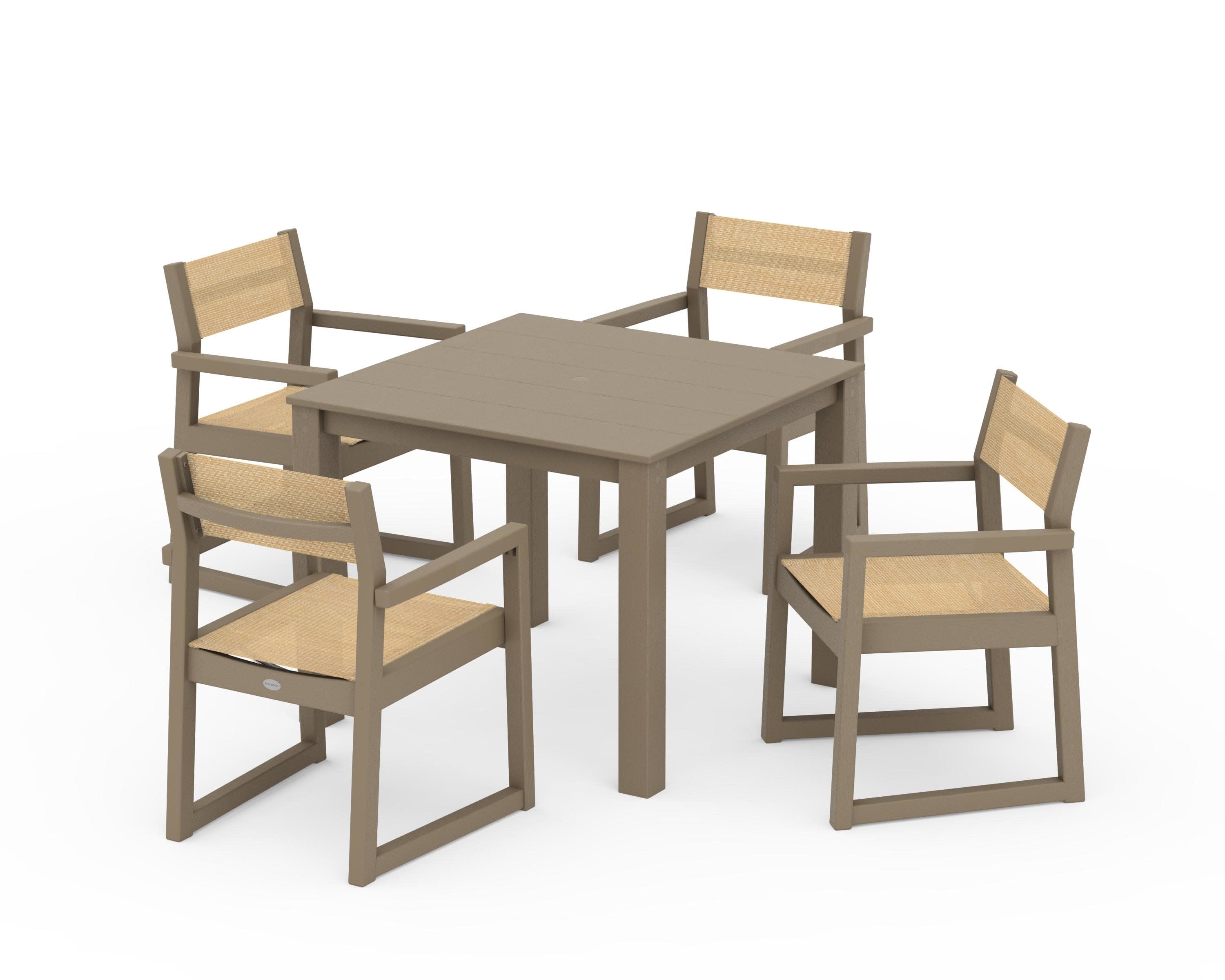 EDGE Sling Arm Chair 5-Piece Parsons Dining Set in Vintage Sahara / Dupioni Apricot Sling