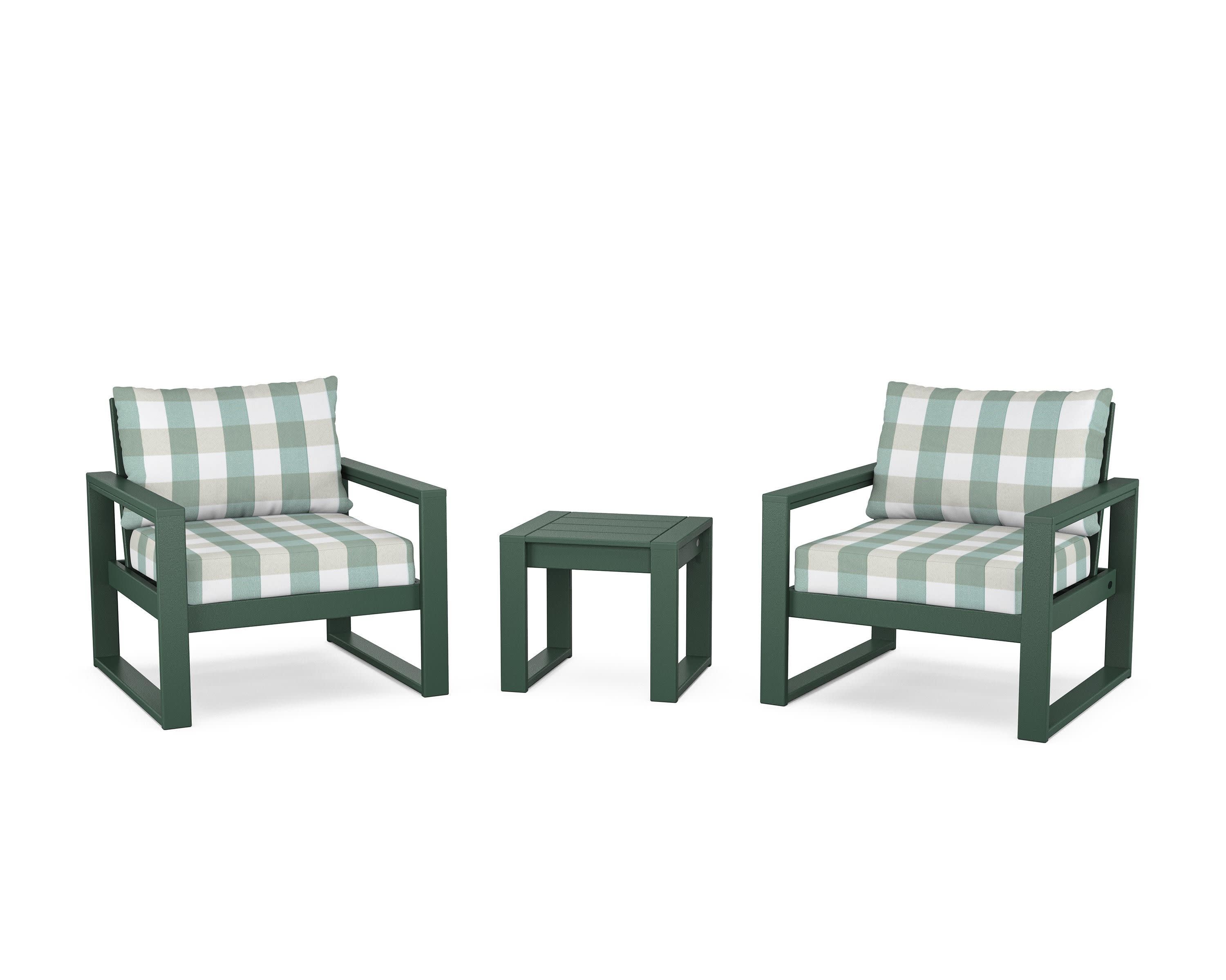 EDGE Sectional 3-Piece Deep Seating Set in Green / Buffalo Plaid Glacier Spa