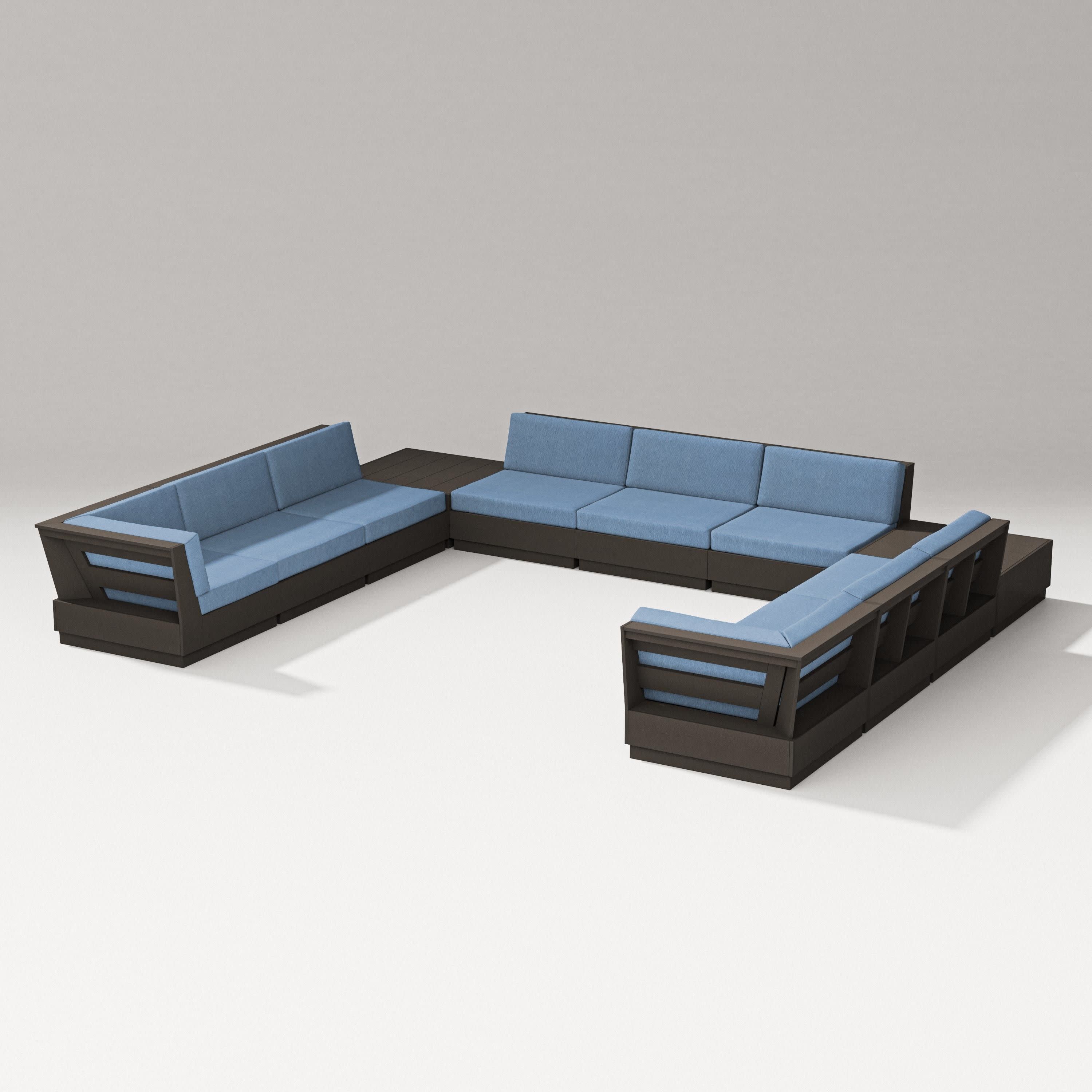 Elevate 11-Piece U-Shaped Sofa Sectional in Vintage Coffee / Sky Blue