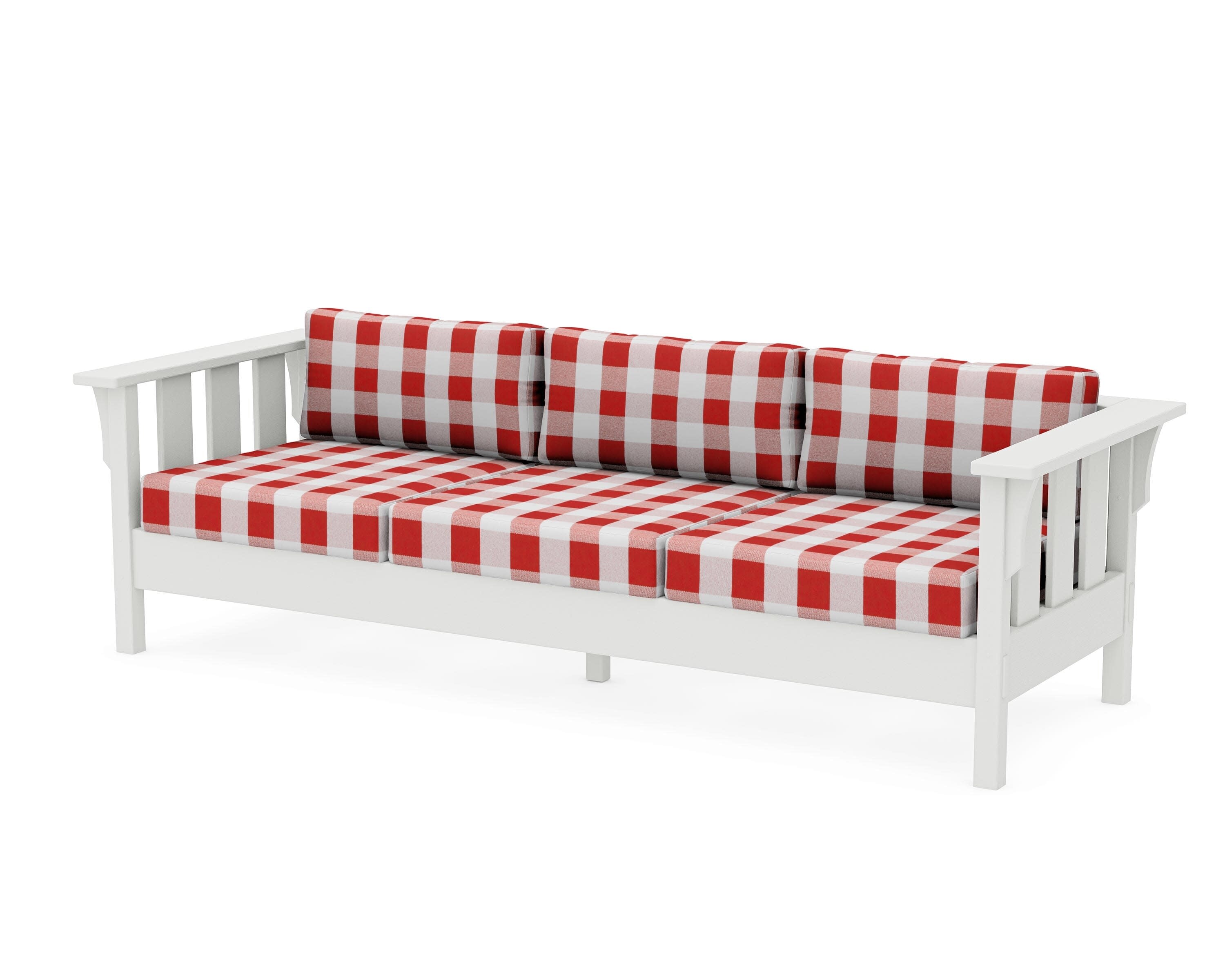 Acadia Deep Seating Sofa in Vintage White / Buffalo Plaid Crimson