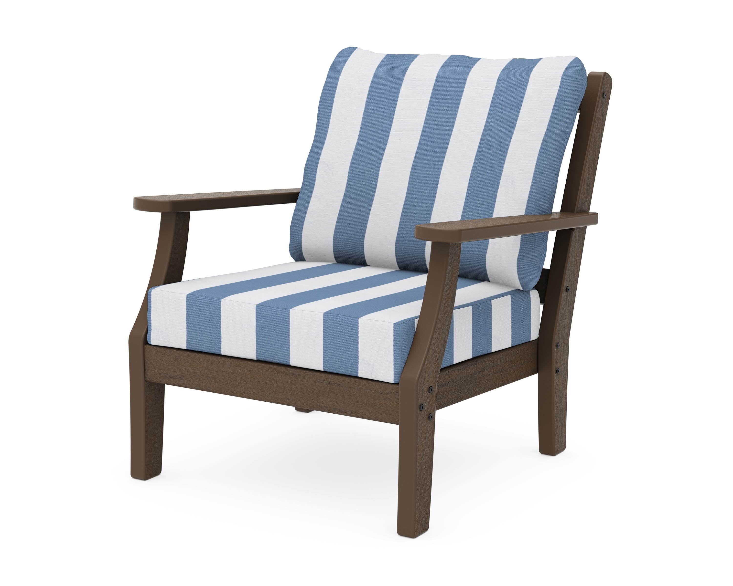 Chinoiserie Deep Seating Chair in Kona / Cabana Stripe Sky Blue
