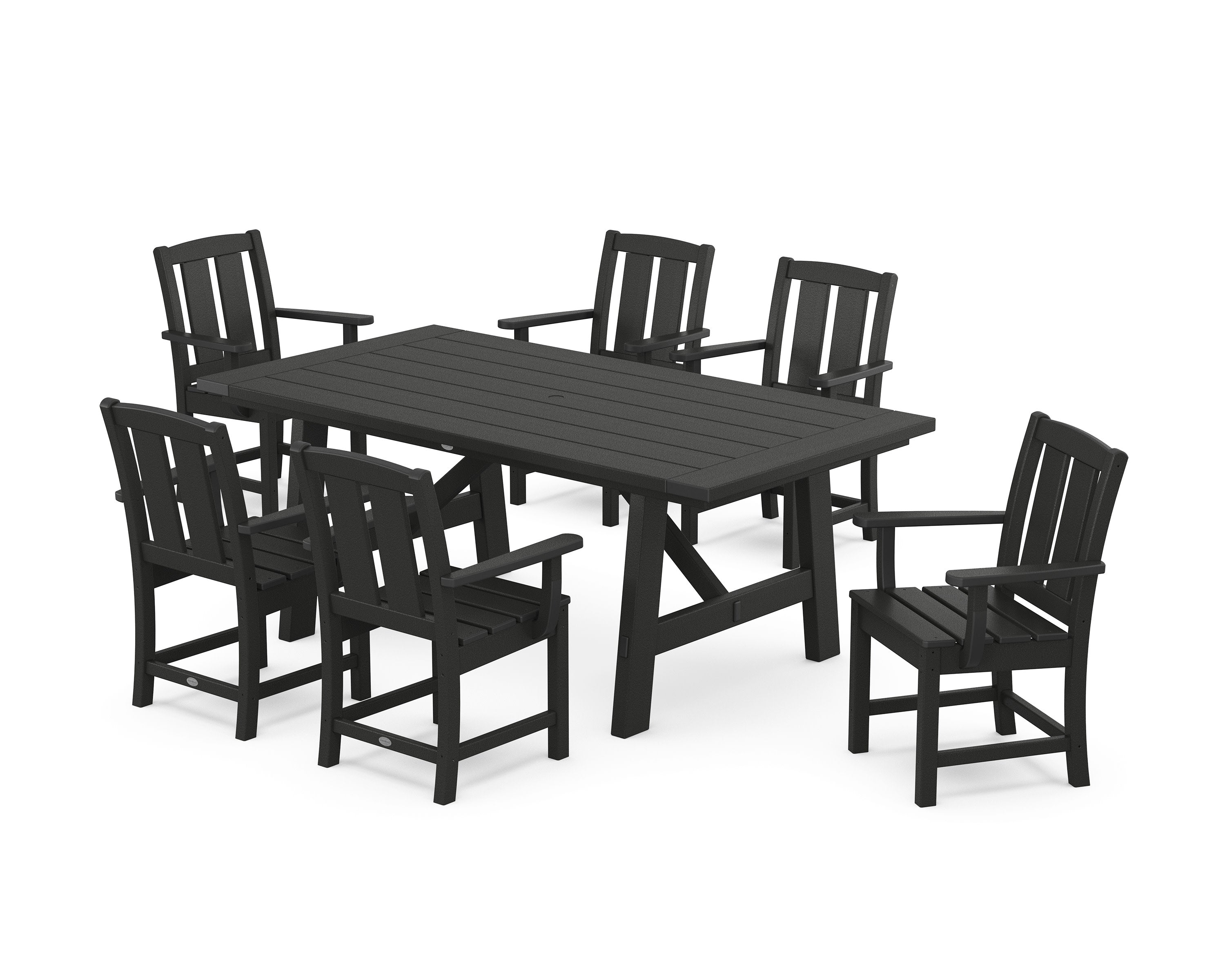 Mission Arm Chair 7-Piece Rustic Farmhouse Dining Set in Black