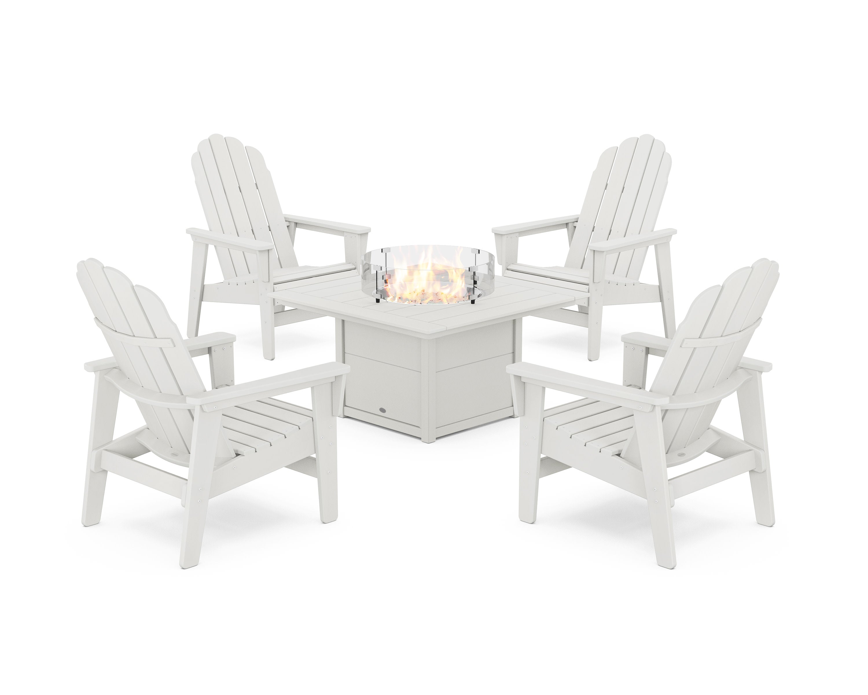 5-Piece Vineyard Grand Upright Adirondack Conversation Set with Fire Pit Table in Vintage White