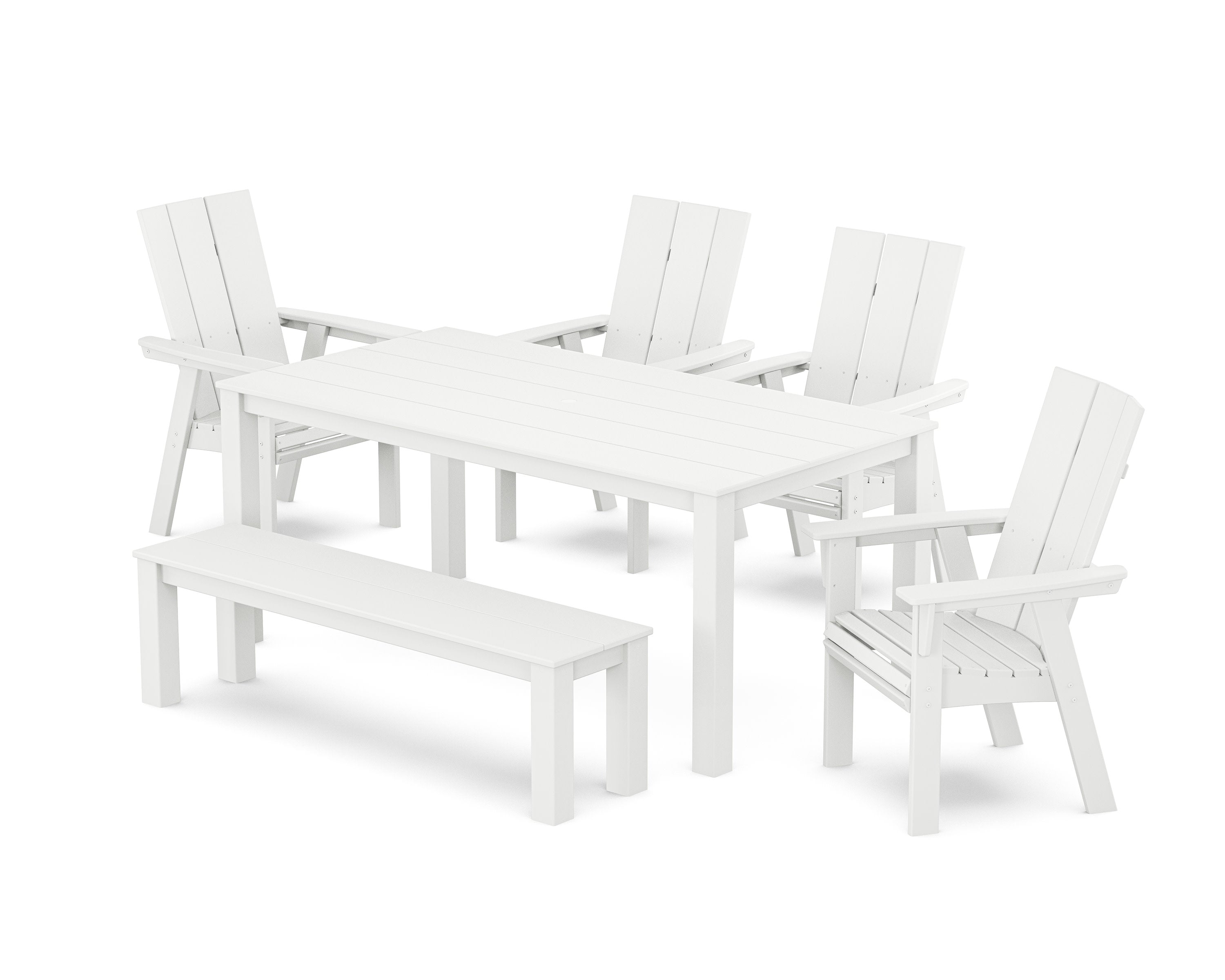 Modern Curveback Adirondack 6-Piece Parsons Dining Set with Bench in White