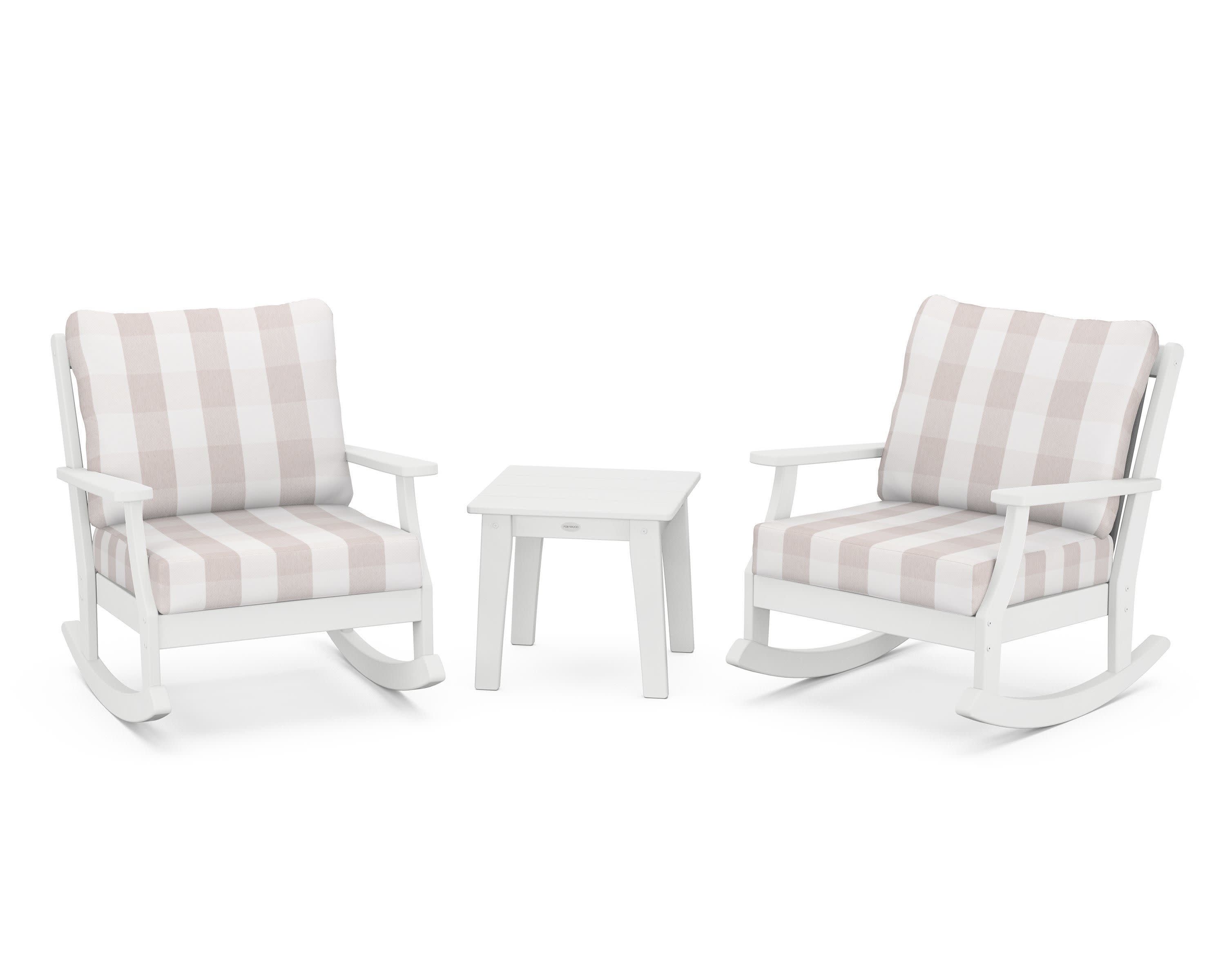Braxton 3-Piece Deep Seating Rocker Set in White / Buffalo Plaid Dune Burlap