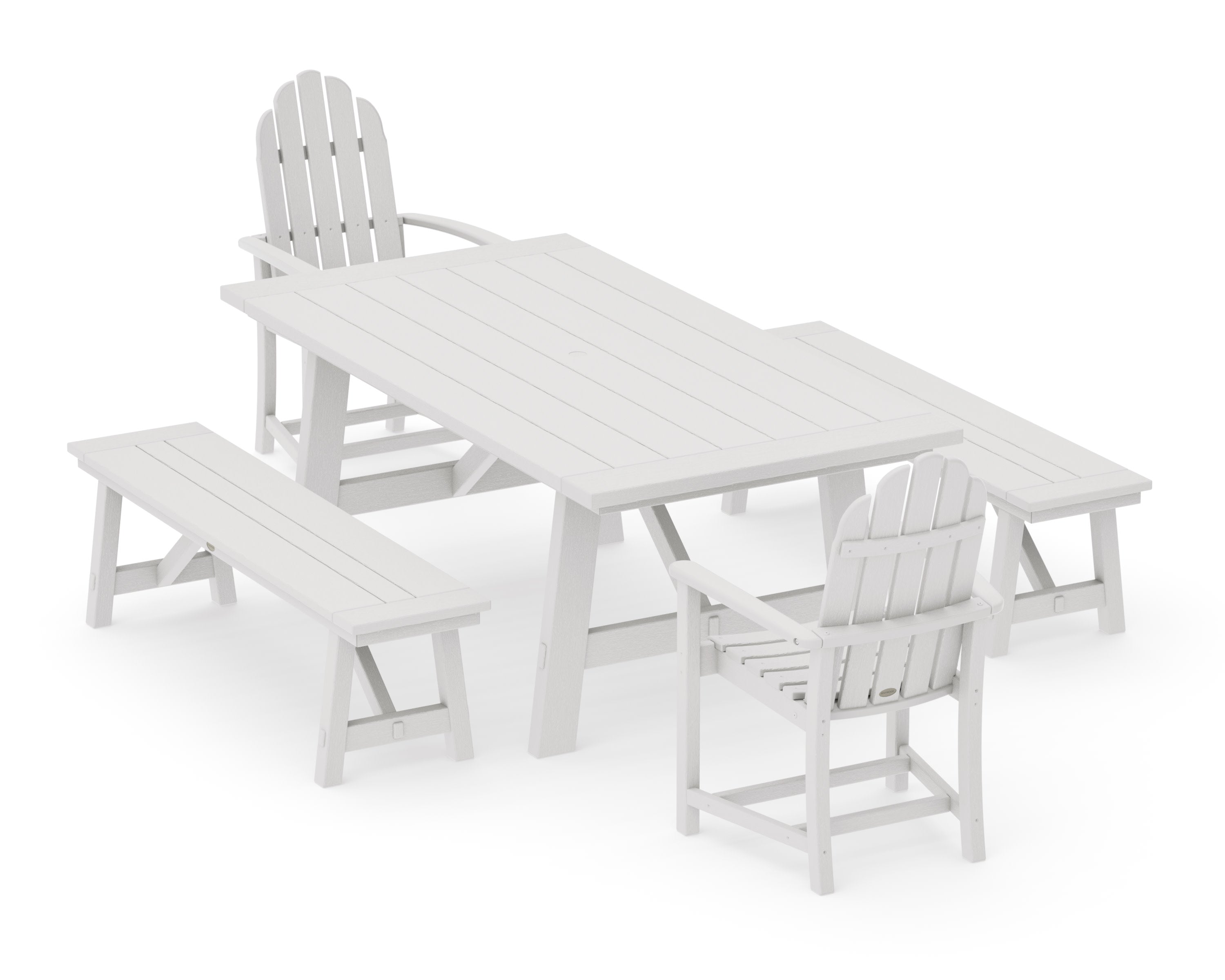 Classic Adirondack 5-Piece Rustic Farmhouse Dining Set With Benches in Vintage White