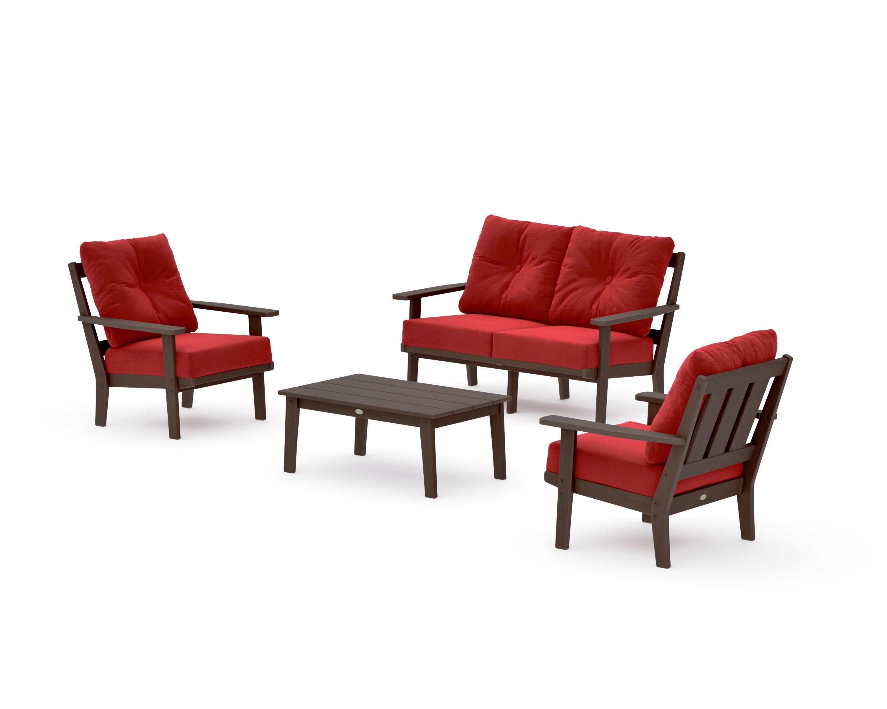 Oxford 4-Piece Deep Seating Set with Loveseat in Kona / Crimson Linen