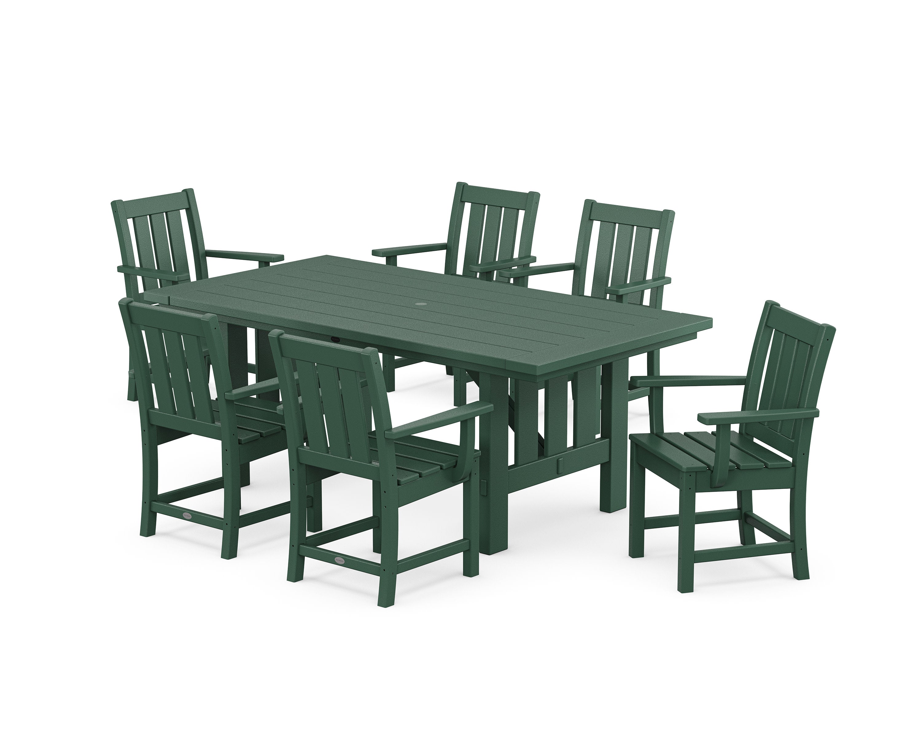 Oxford Arm Chair 7-Piece Mission Dining Set in Green