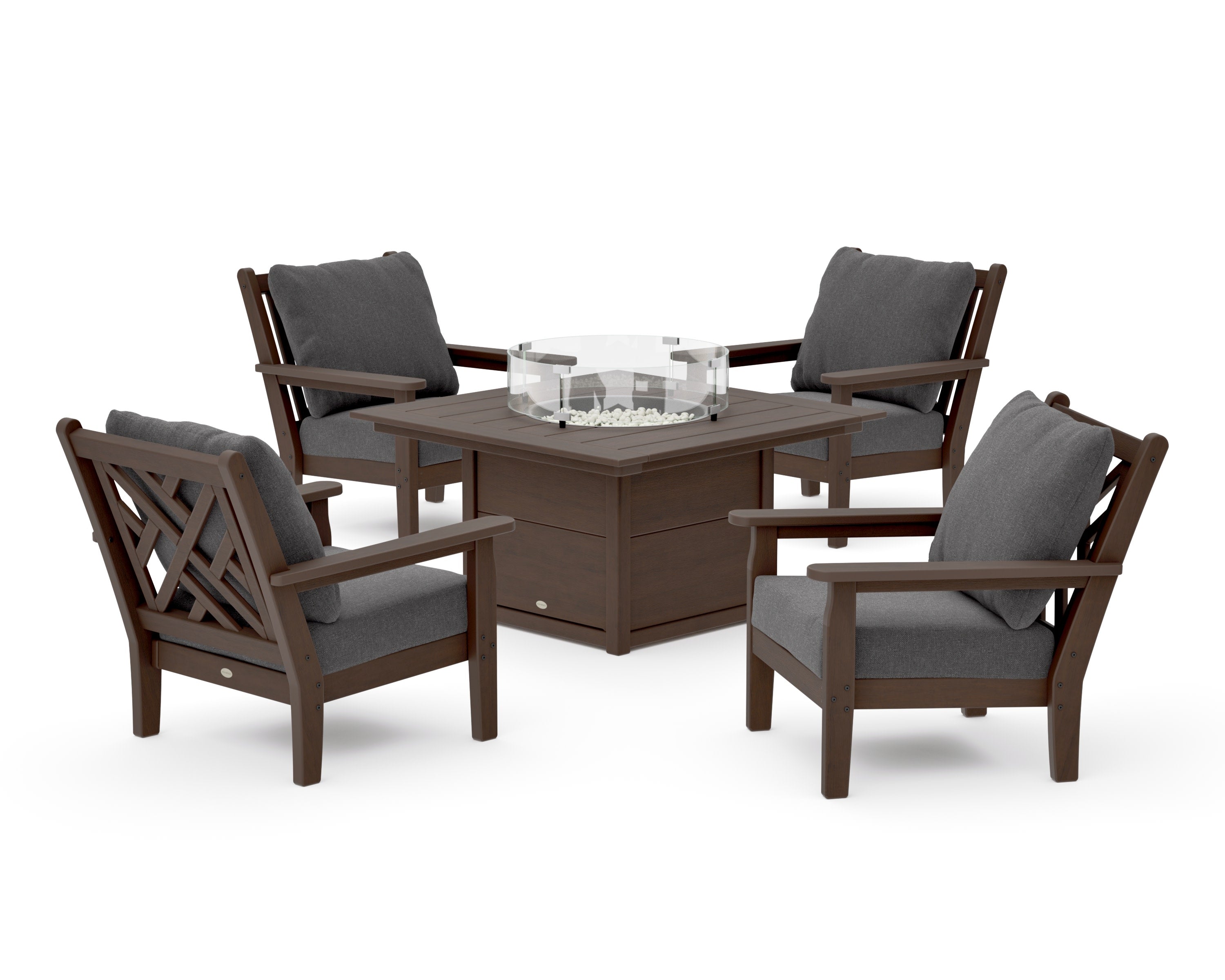 Chippendale 5-Piece Deep Seating Set with Fire Pit Table in Kona / Ash Charcoal