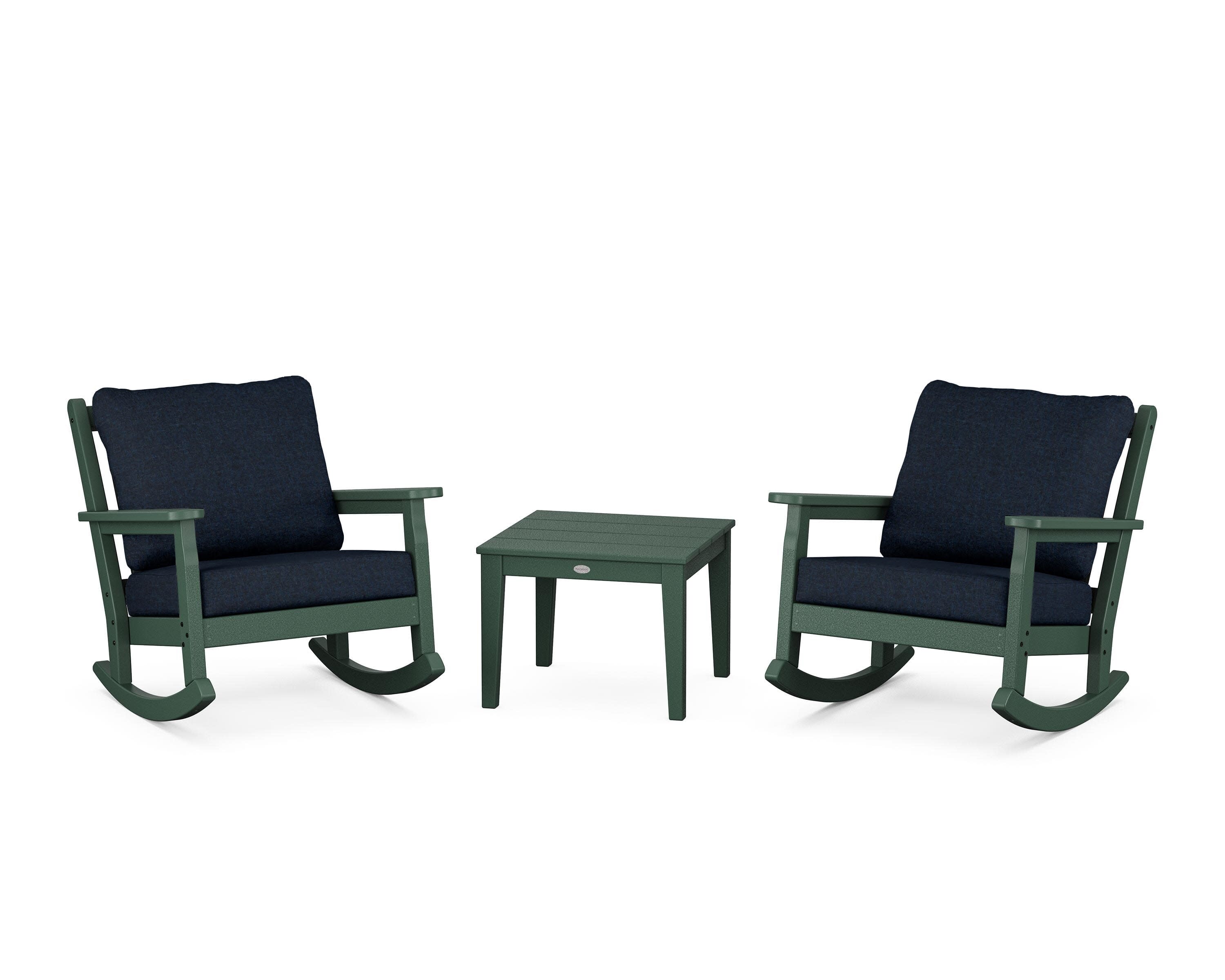 Chippendale 3-Piece Deep Seating Rocker Set in Green / Marine Indigo